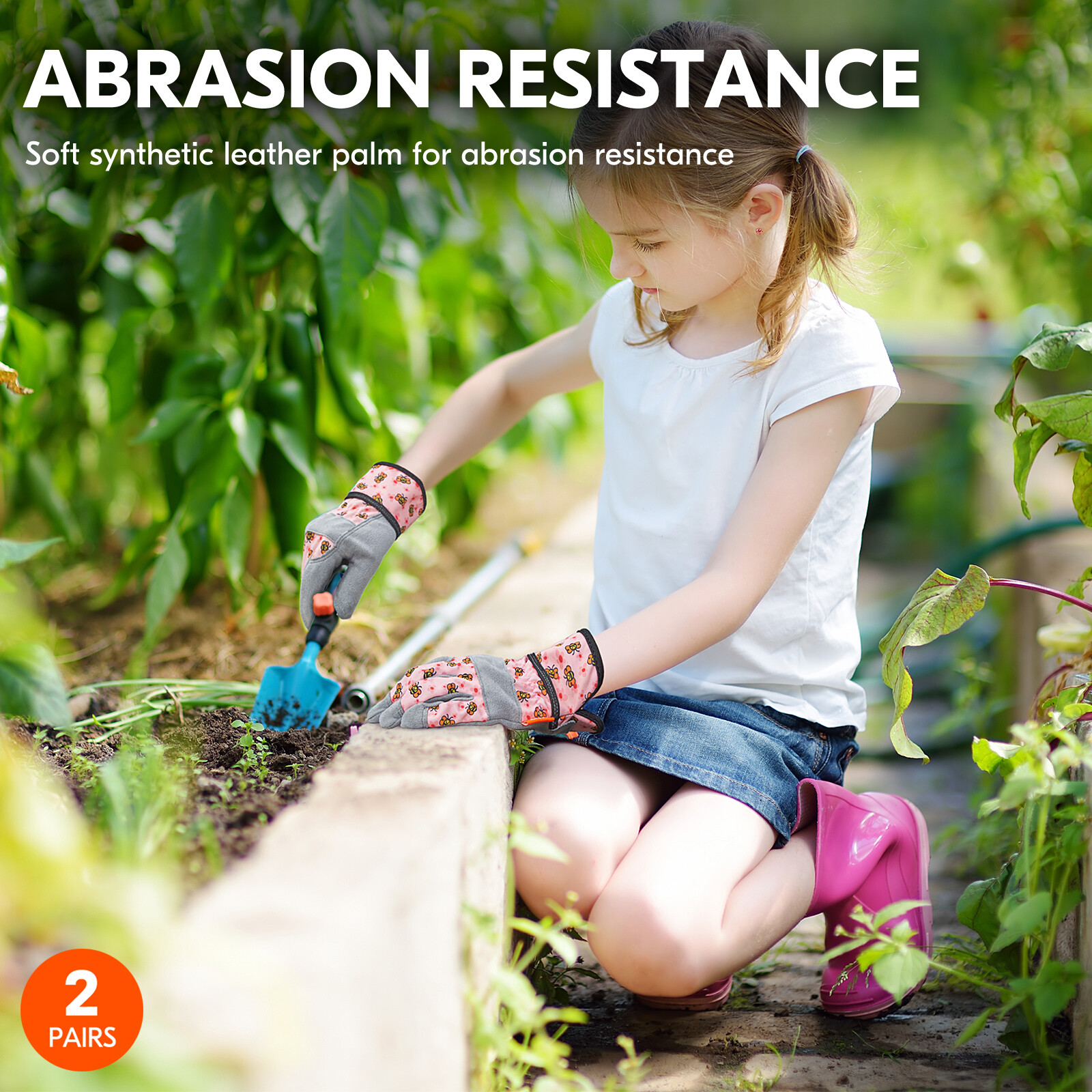 Vgo 2Pairs Kids Gardening, Lawing, Working DIY, outdoor Gloves (KID-MF3561)