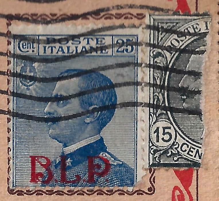 ITALY 1921 SEMI POSTAL 25¢ OVPTD BLP Sc B12b TIED TORINO 19 IV 1921 ON PAQUEBOT