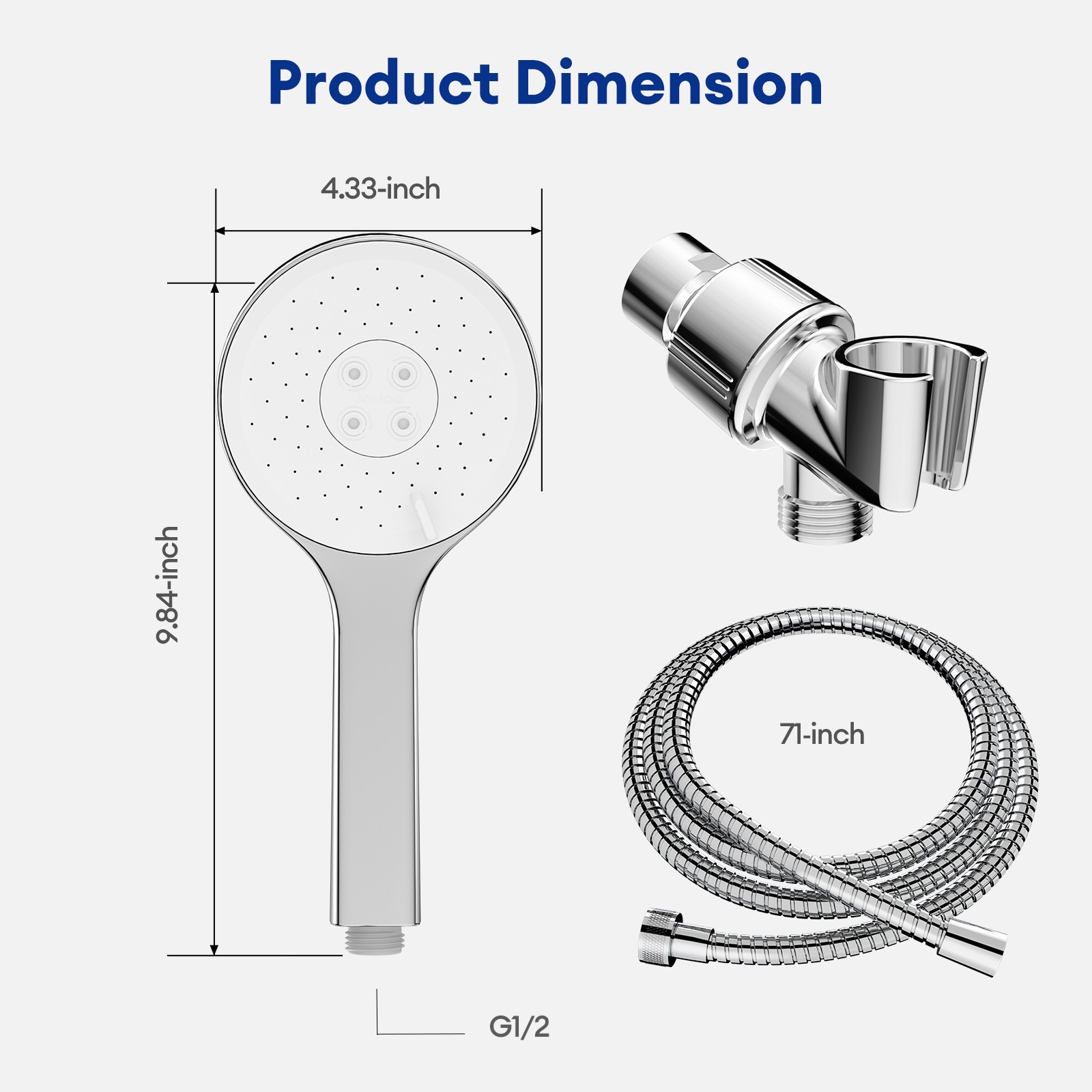 JOMOO High Pressure Handheld Shower Head,3 Modes, One-Button Descaling, 71" Hose