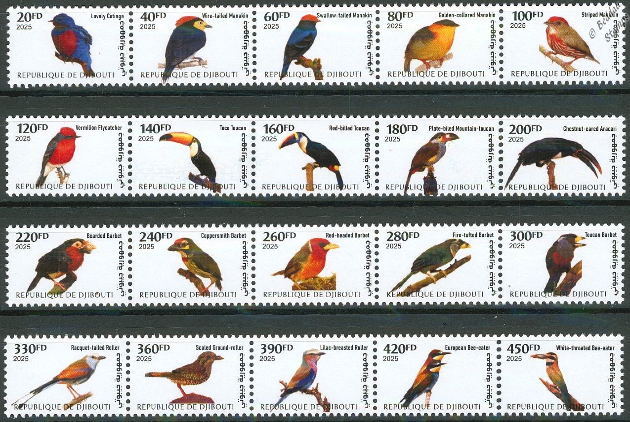 BIRDS OF THE WORLD Definitives Stamp Set #1-#5 100-Values MNH (2025 Djibouti)
