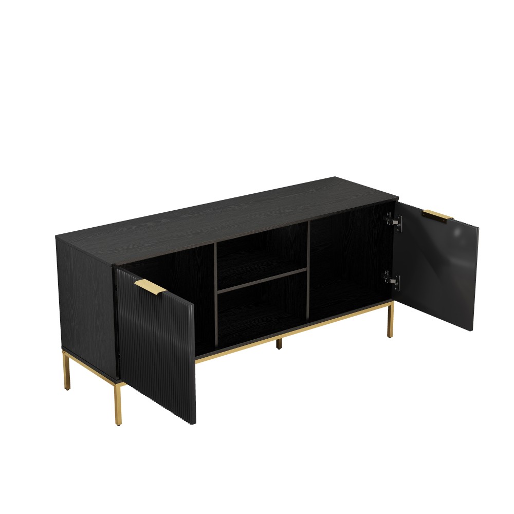 Mid Century Modern TV Stand w Wave Doors Gold Legs Soft Close