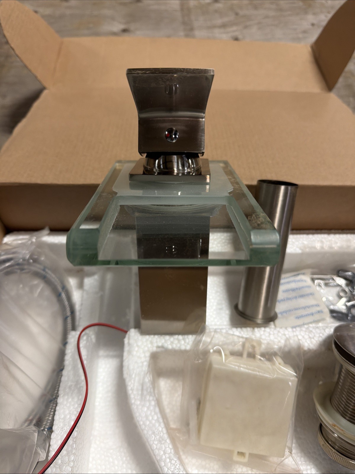 Faucet Glass Spout Waterfall Bathroom Basin Mixer Sink Taps Light FOR PARTS ONLY