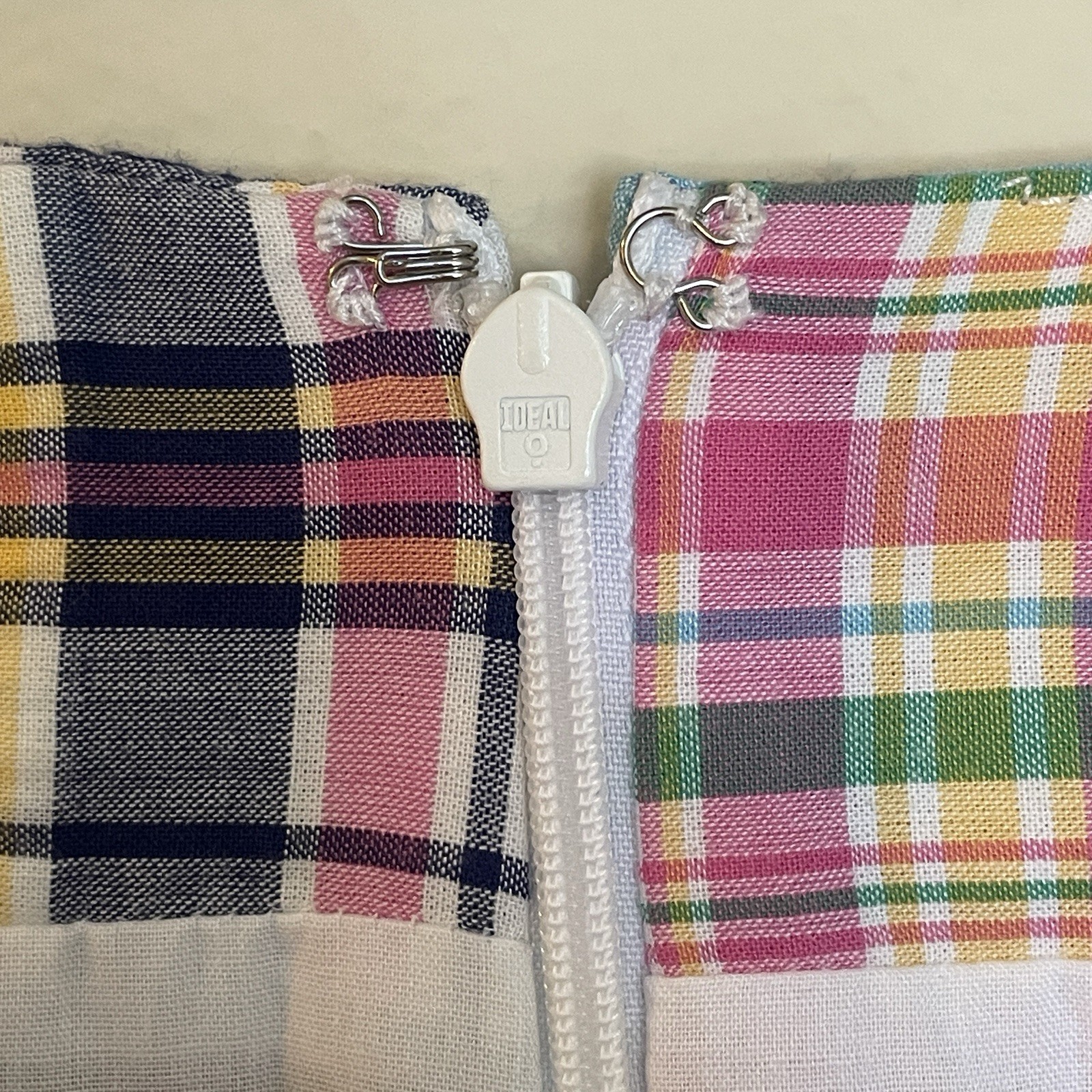 Talbots Madras Plaid Patchwork Skirt Sz 6, Pink Green Blue Pastels, Lined, Zip