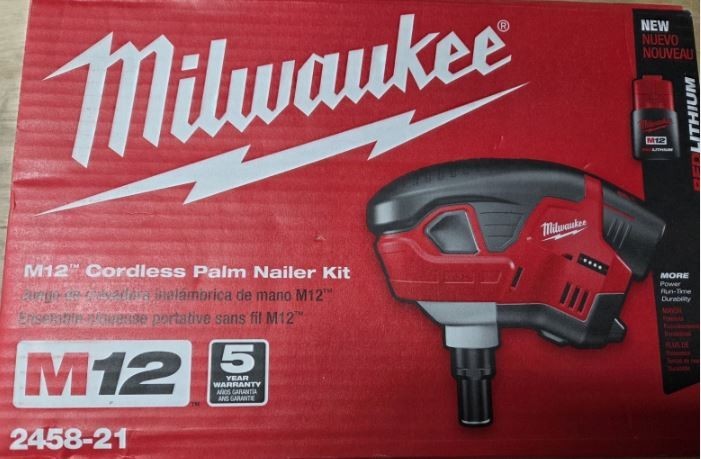 Milwaukee M12 Palm Nailer Kit W/Battery & Charger Cordless Lithium-Ion 2458-21