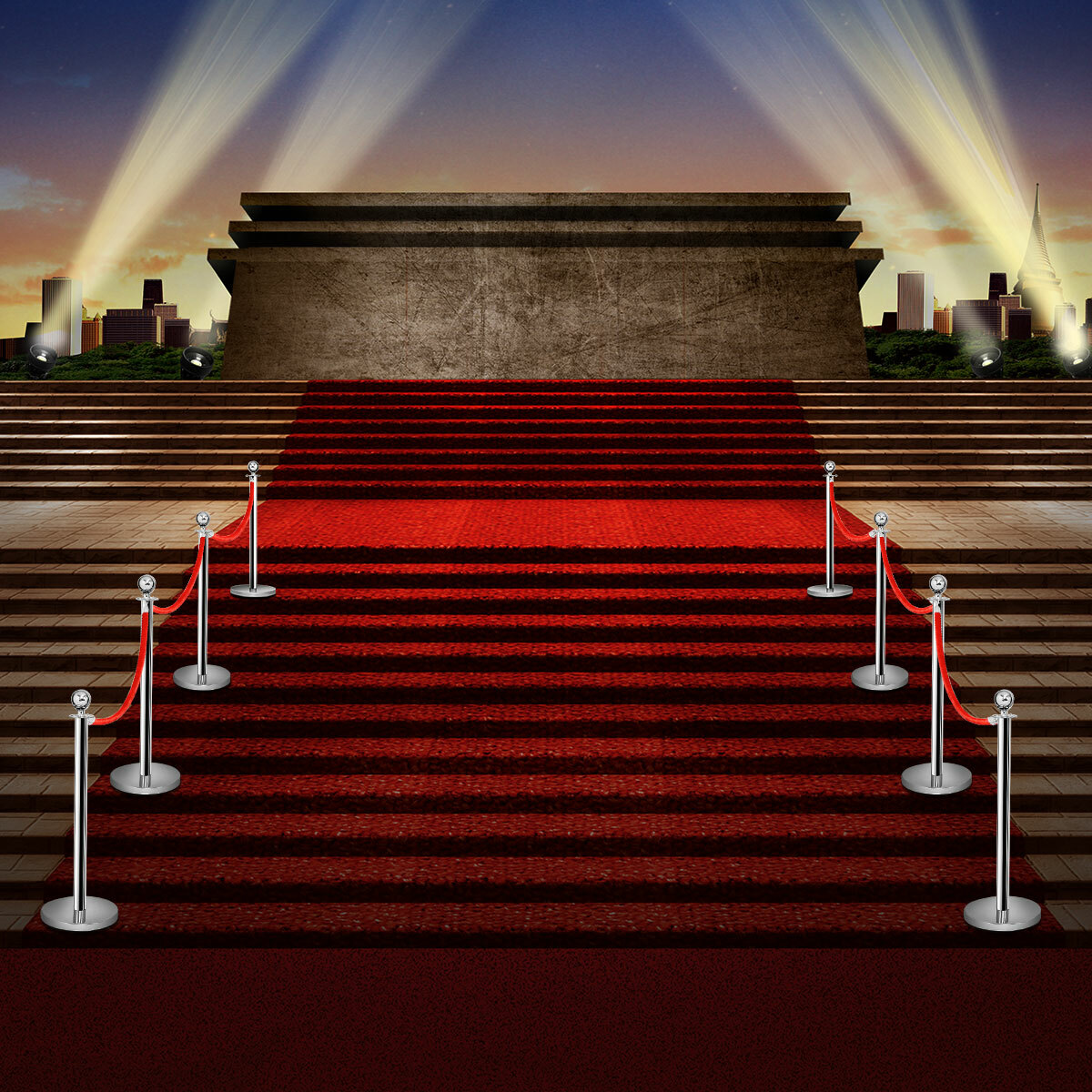 6Pcs Stanchion Posts Queue Pole Retractable 3 Velvet Ropes Crowd Control Barrier