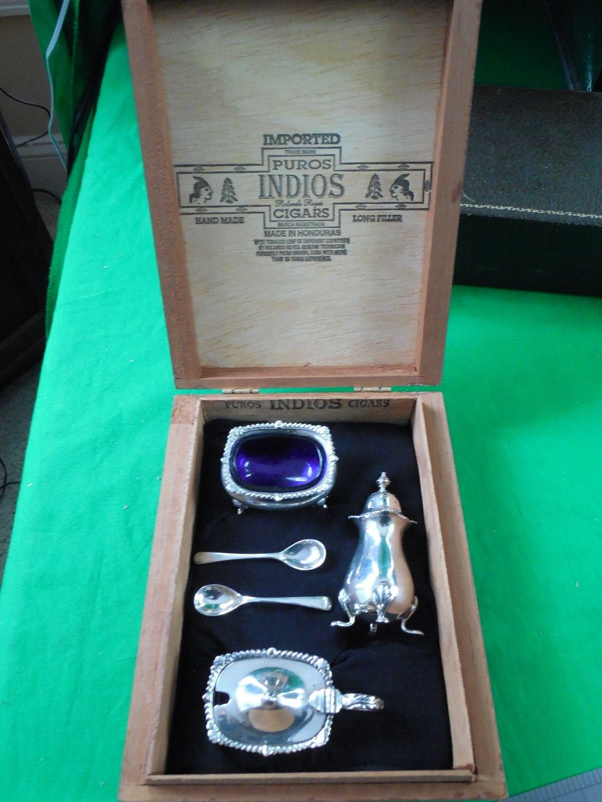 Mappin & Webb Sterling Silver Condiment Set in Cigar Box ~