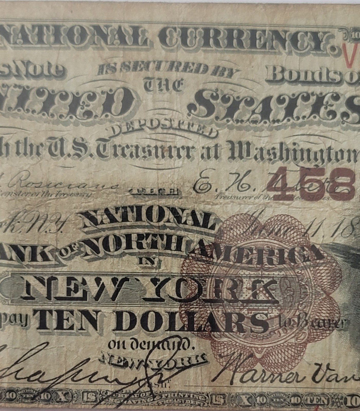 PMG CF-15 1882 $10 BROWN BACK NOTE "NEW YORK" Ser # V203038 Char # 4581 Fr # 485