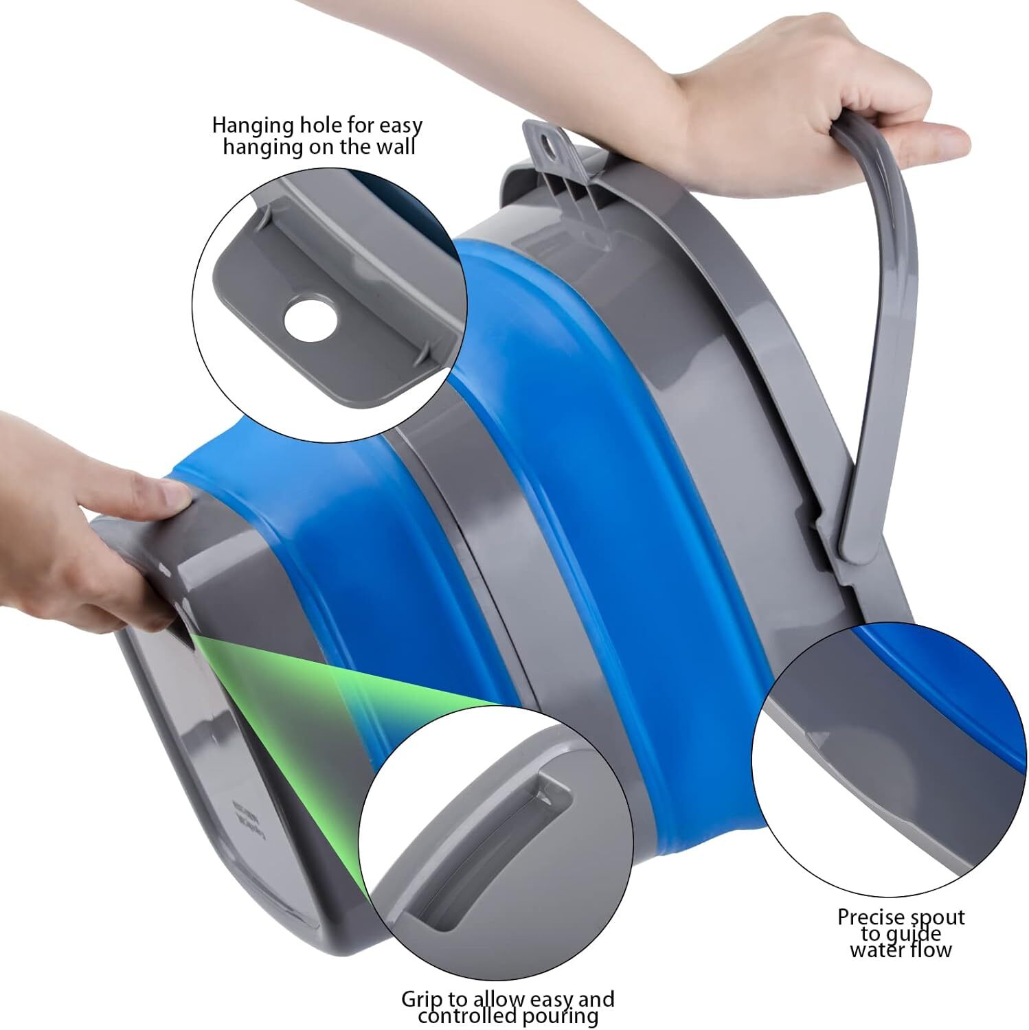 2 Pack Collapsible Plastic Buckets 5L Foldable Rectangular Water Pail Portable