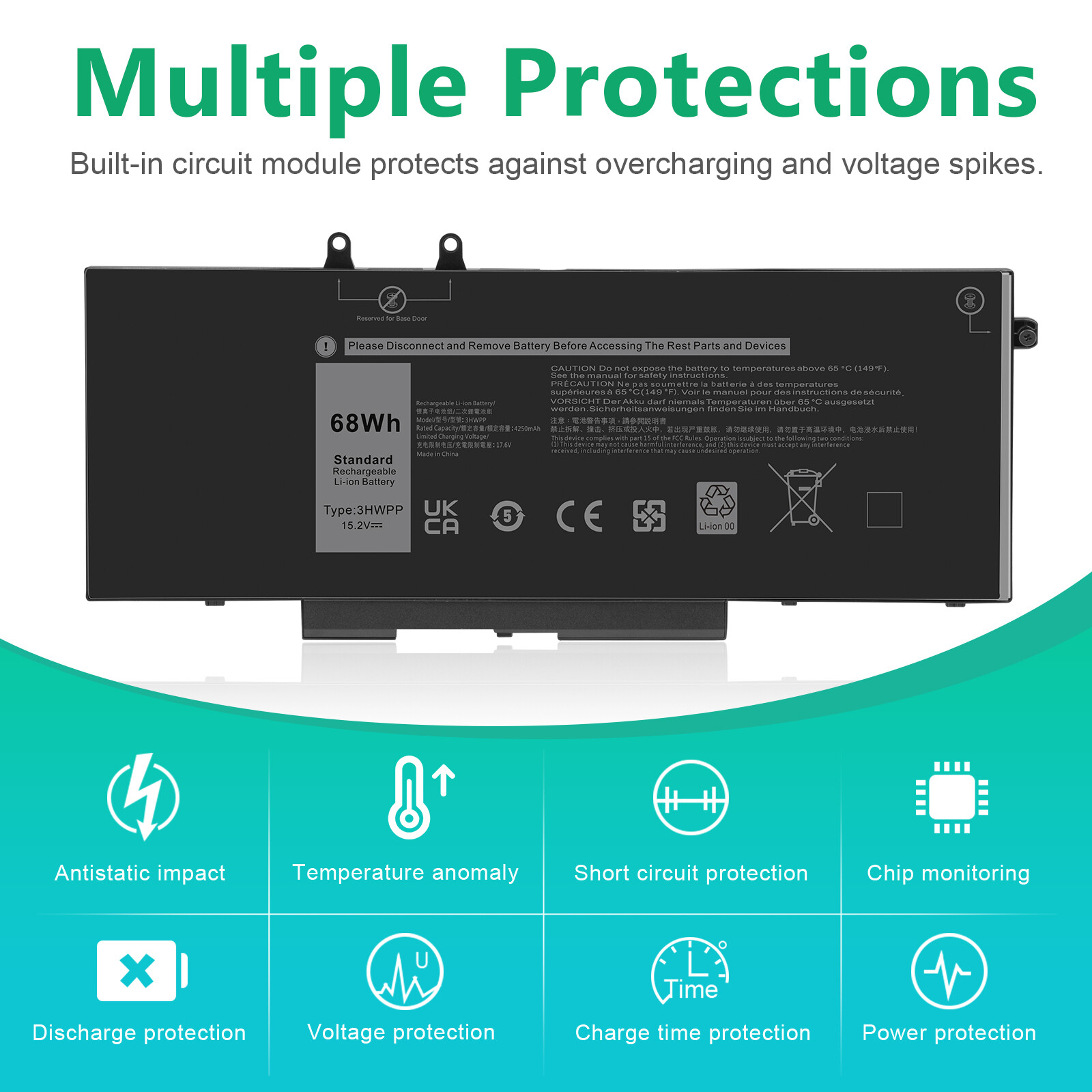 3HWPP Battery For Dell Latitude 14 5401 5411 15 5501 5511 Precision 3541 4cell