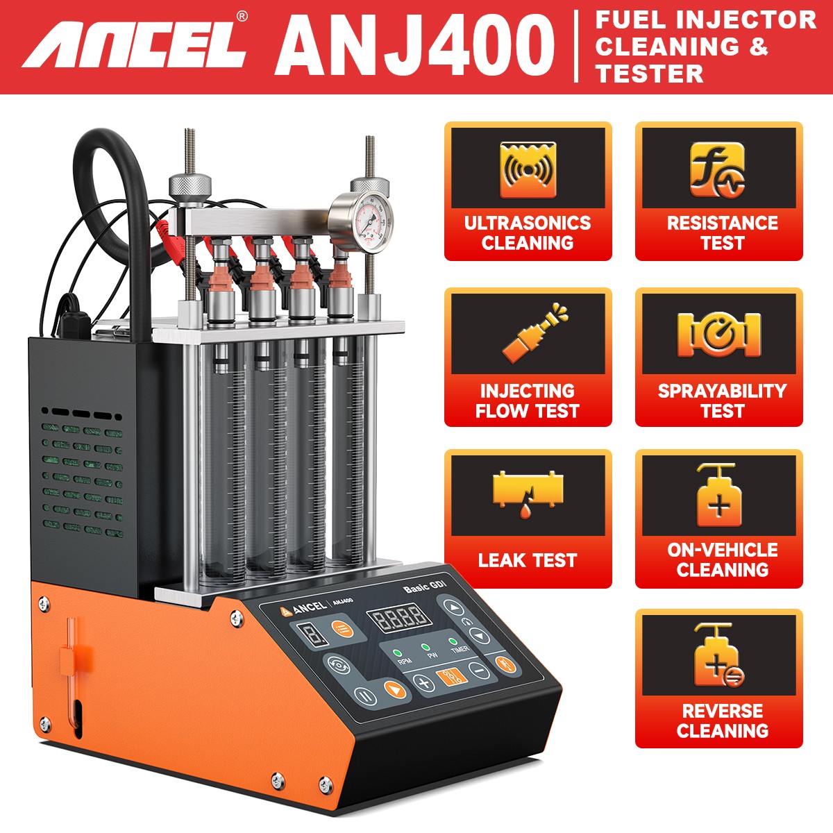 ANCEL ANJ400 TSI Fuel Injector Cleaner Tester Ultrasonic Cleaning Machine US