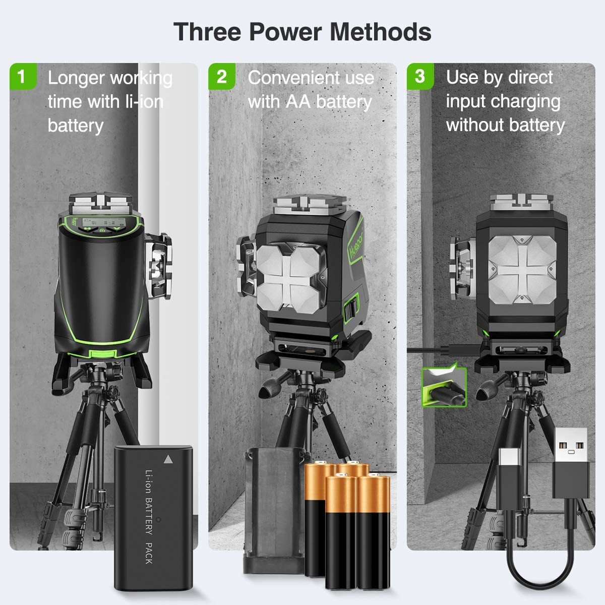Huepar 12 Lines Green Beam Self Leveling Laser Level with LCD Screen + Receiver