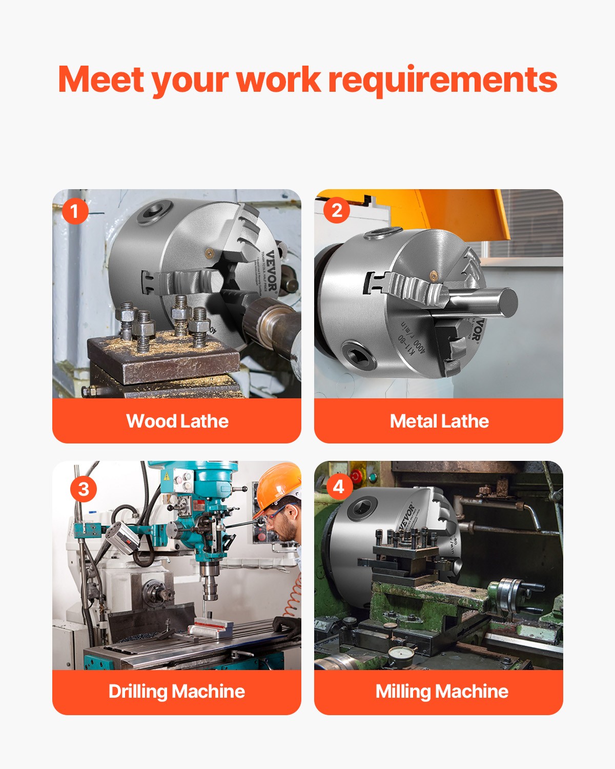 VEVOR 6 Inch 3-Jaw Self-Centering Lathe Chuck with 1 1/2 in-8 Threaded Backing