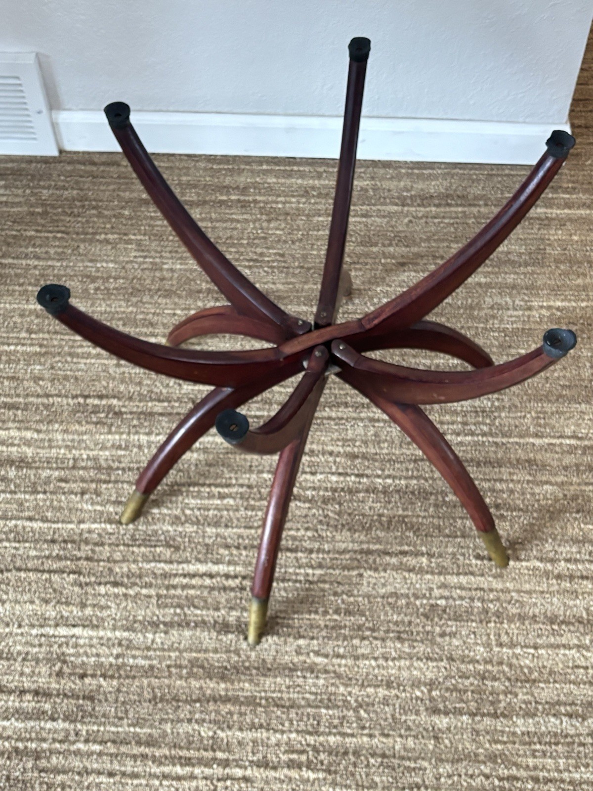 VTG Mid-Century Modern Spider Leg Tray Table Folding Base Brass Tips No Tray MCM