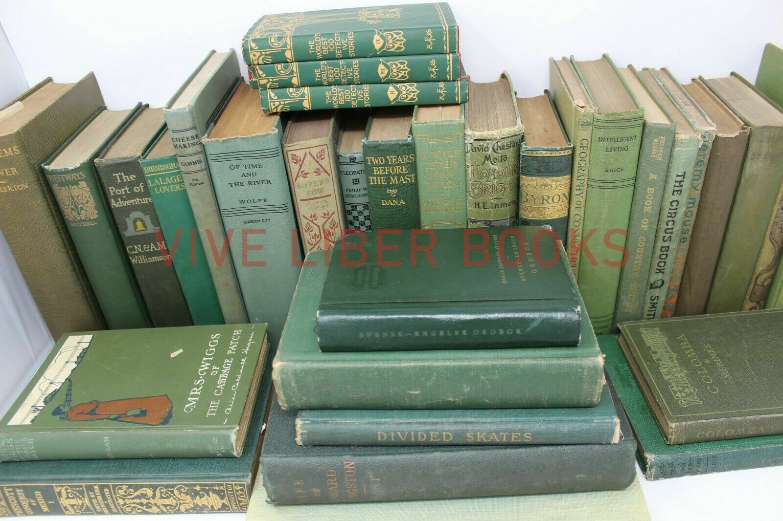 Lot of 5 GREEN / Shades of Green Old Vintage Antique Rare Hardcover Random Books
