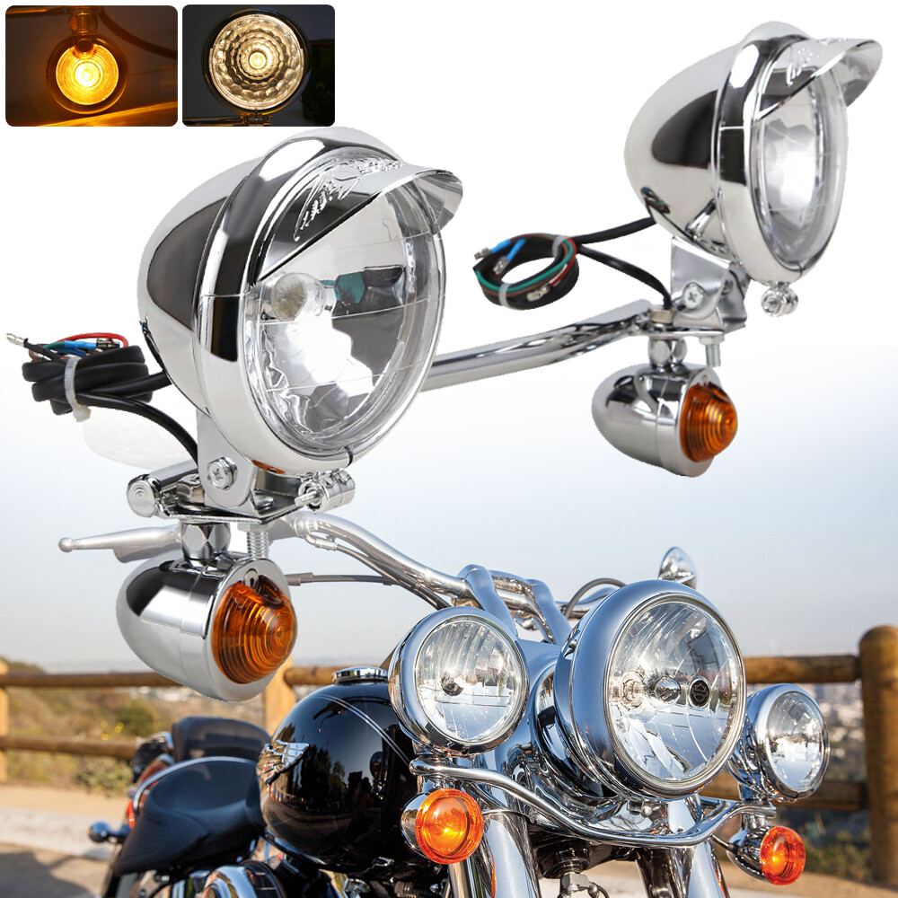 Passing Turn Signals Fog Spot Lights Bar Bracket For Harley Softail FatBoy FLSTF