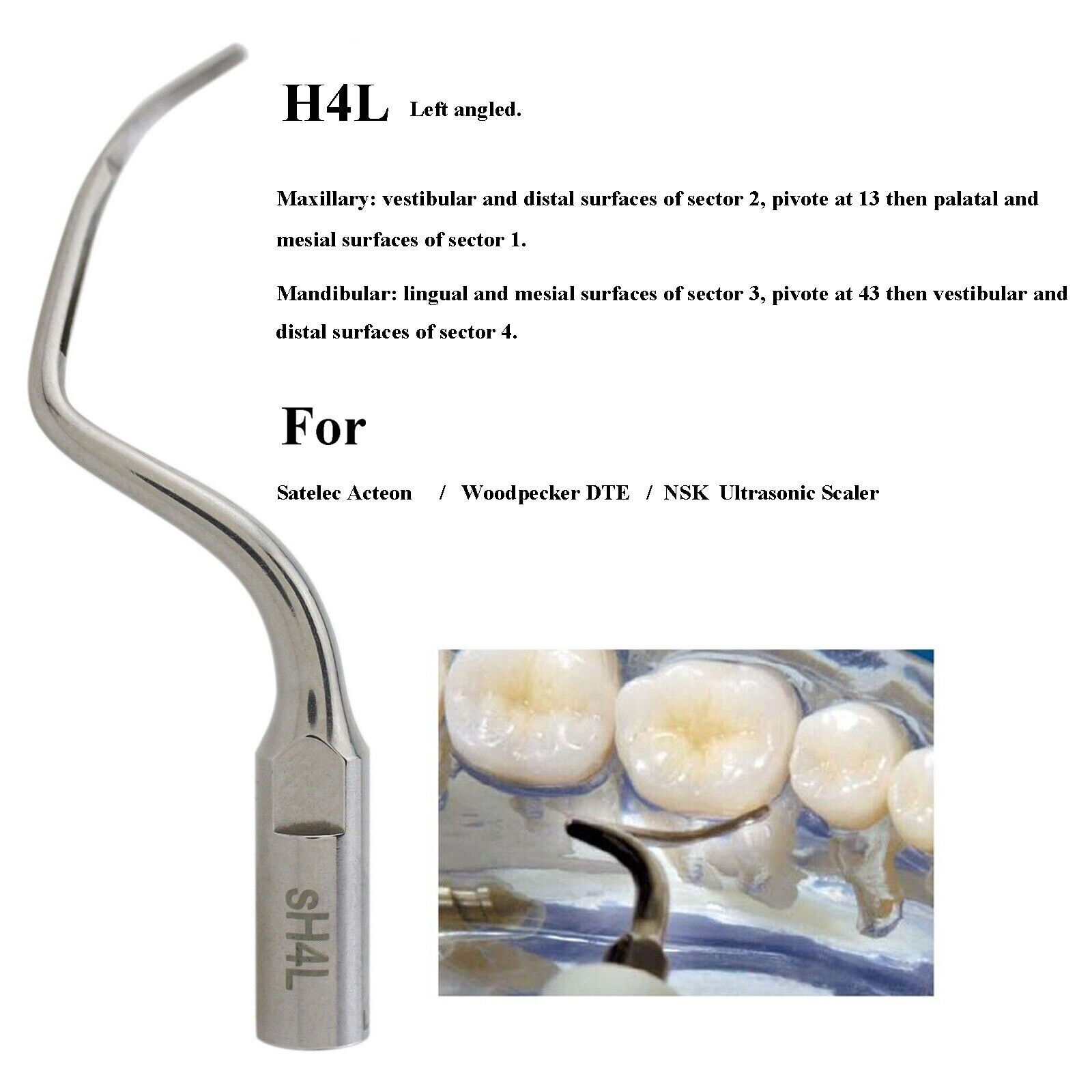 Dental Ultrasonic Piezo Periodontal Scaler Tips H4L Fit Satelec Acteon DTE NSK