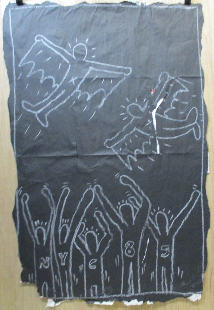 SUBWAY DRAWING chalk on black paper flying batguys NYC 85 graffiti  KEITH HARING