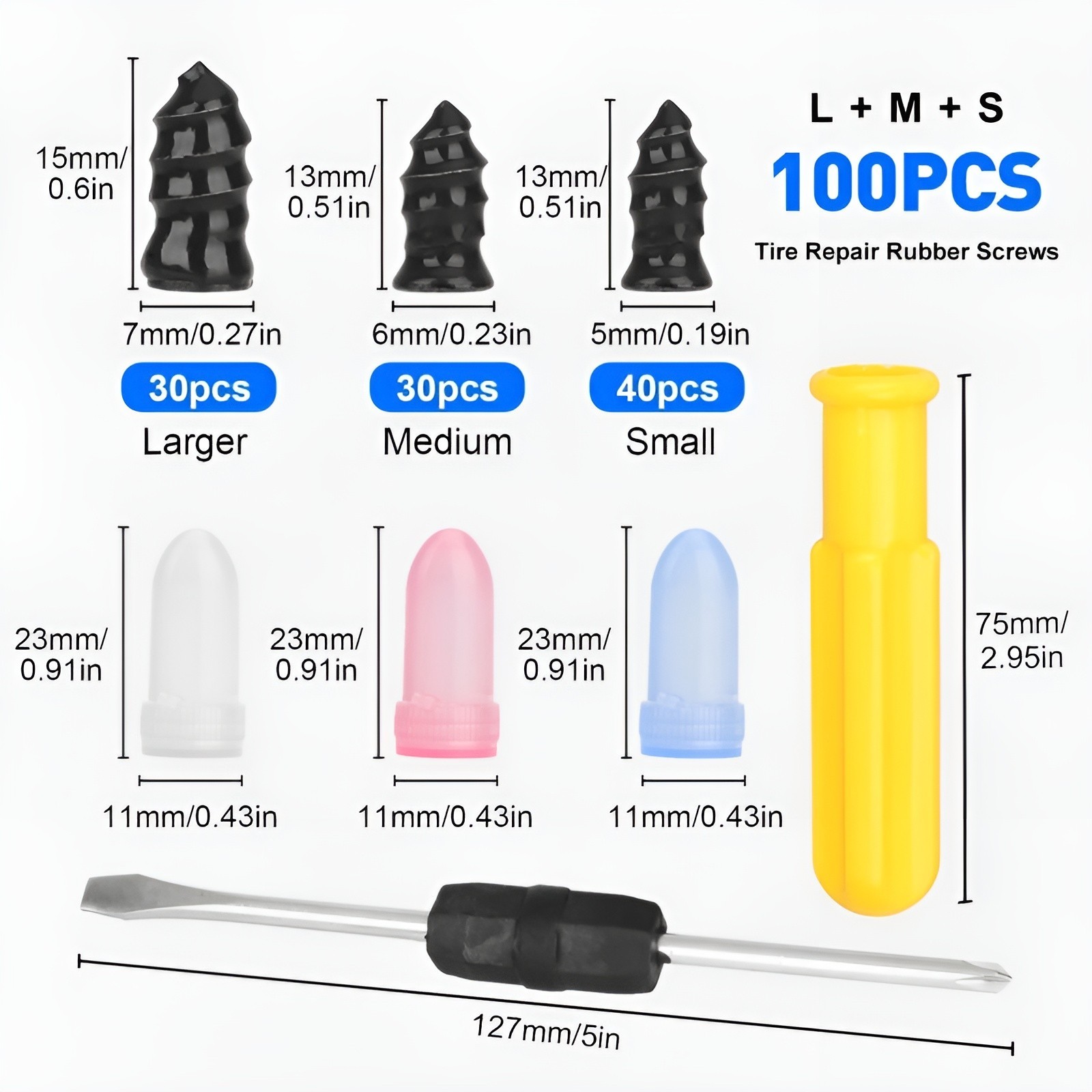 100Pcs Tire Repair Rubber Nails Emergency Puncture Repair Screws Kit