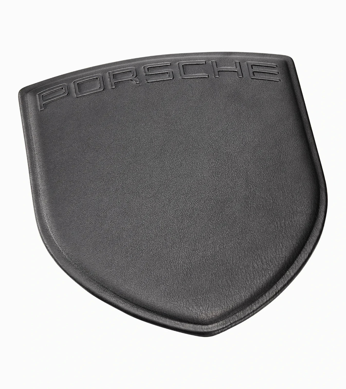 PORSCHE DESIGN EMBOSSED LEATHER COMPUTER MOUSE PAD IN THE SHAPE OF PORSCHE CREST