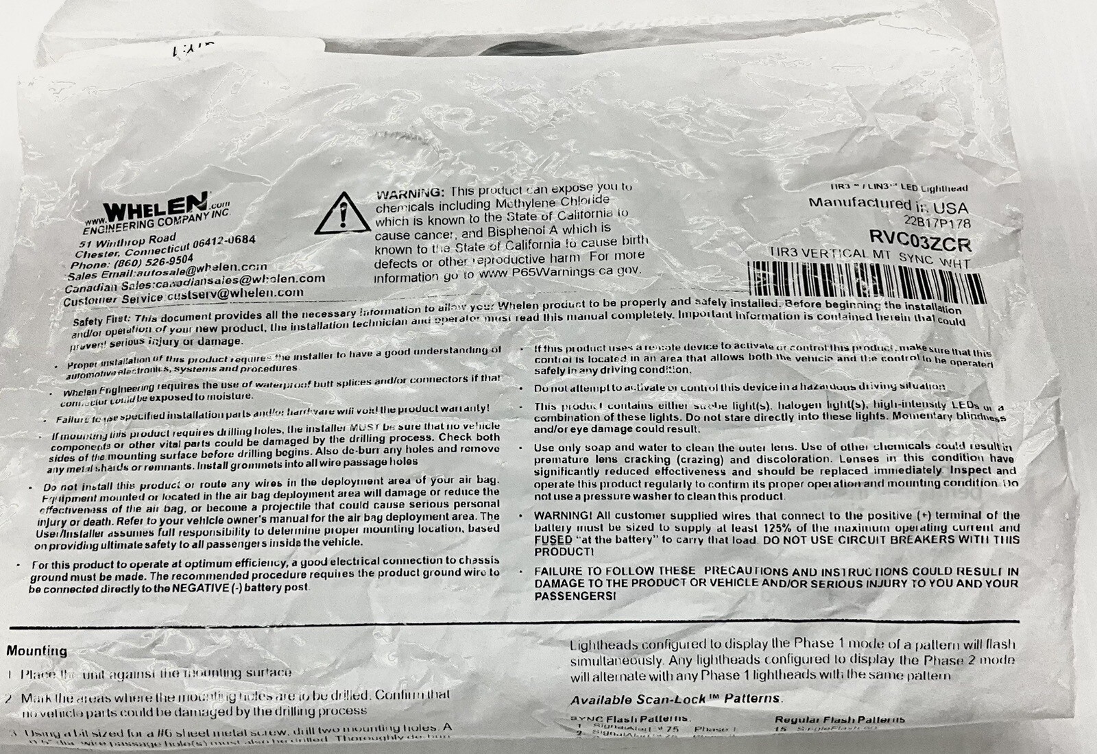 Whelen LED Flashing White New In Bag TIR3