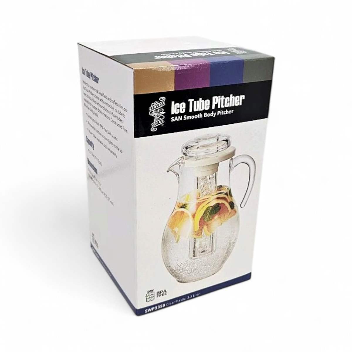 Service Ideas Acrylic Pitcher with Ice Tube, Smooth Body 3.3L