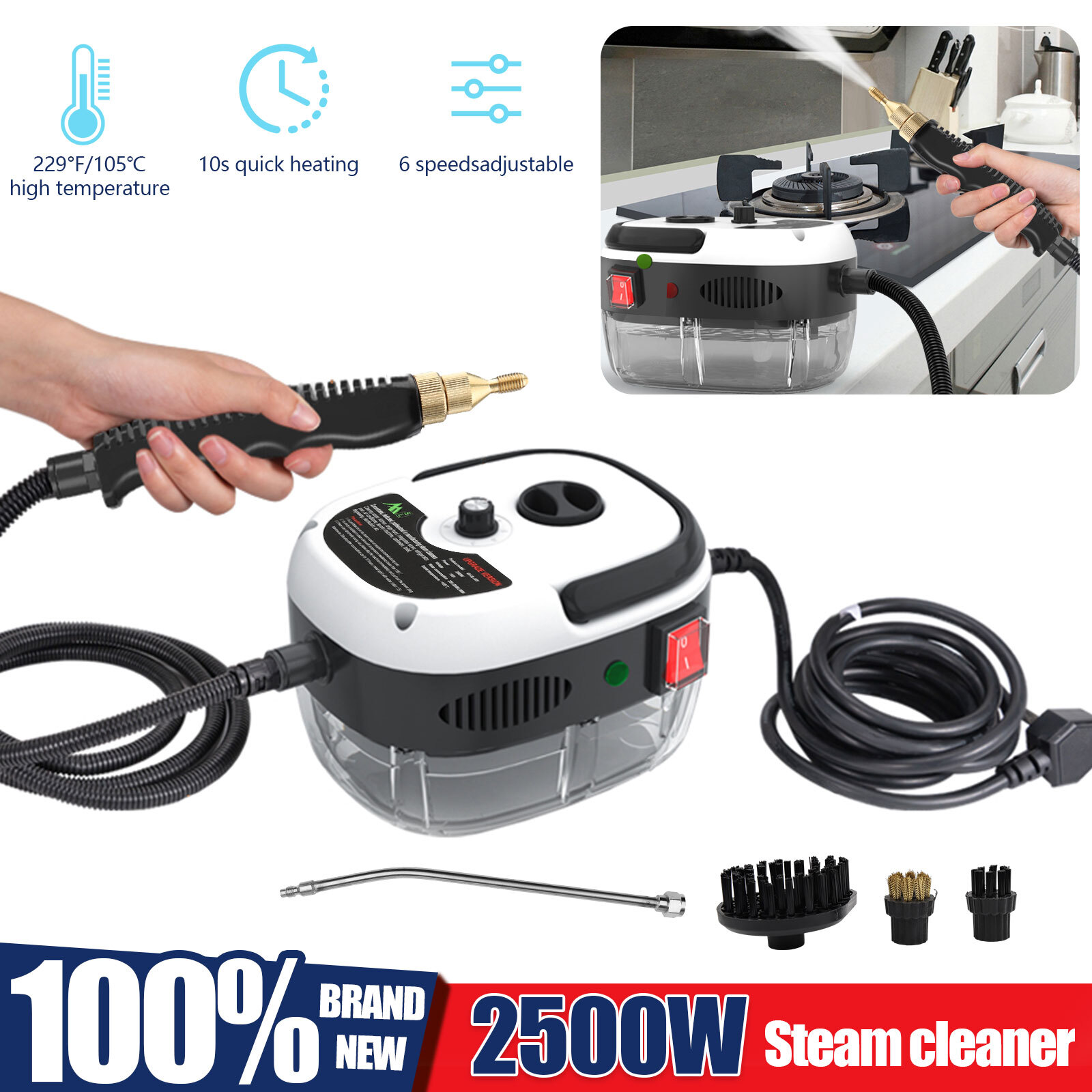Portable 2500W White Handheld Steam Cleaner - High Temp for Home & Car Detailing