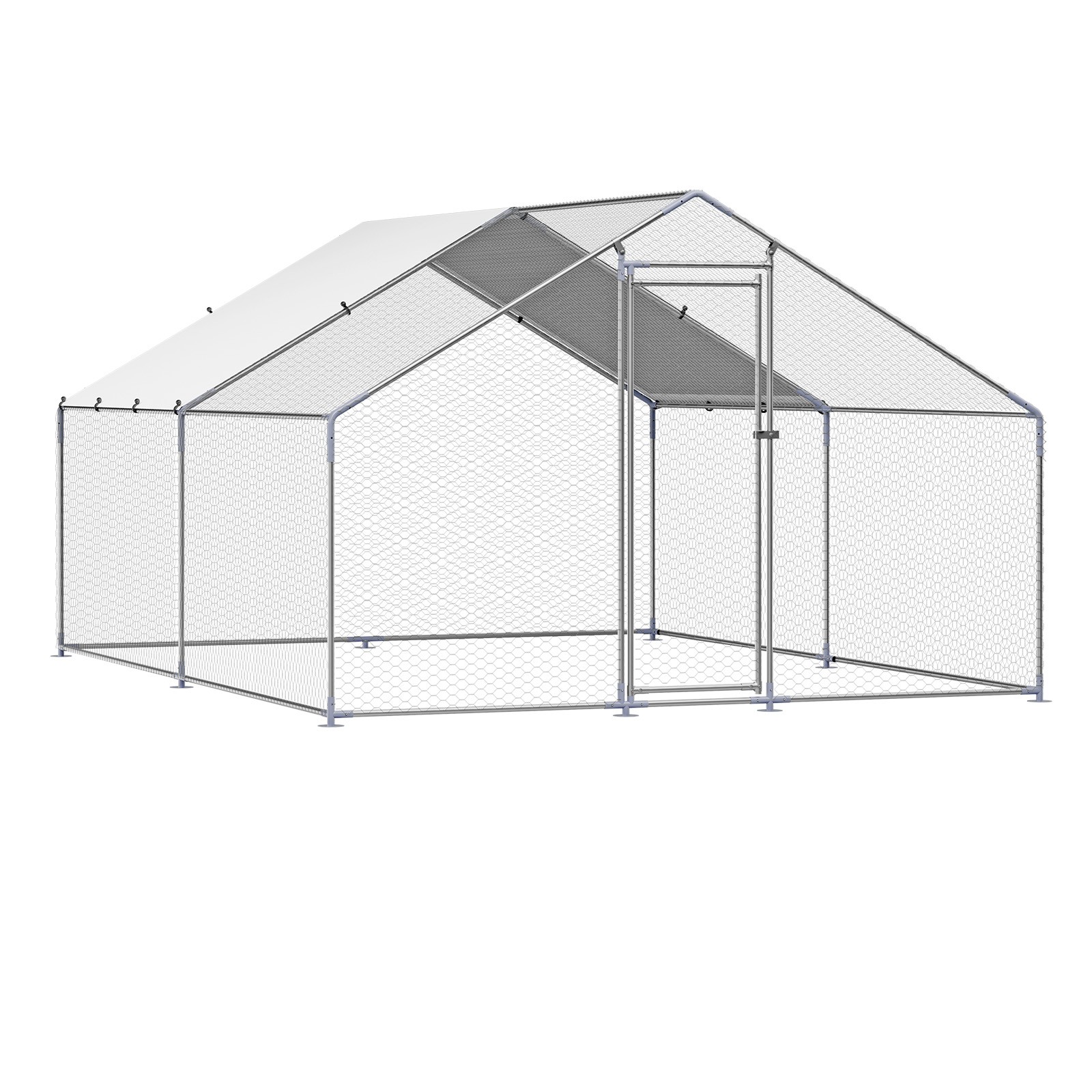 Metal Chicken Coop 9.8x13.1x6.5 ft Walk-in Chicken Run with Cover Spire Roof