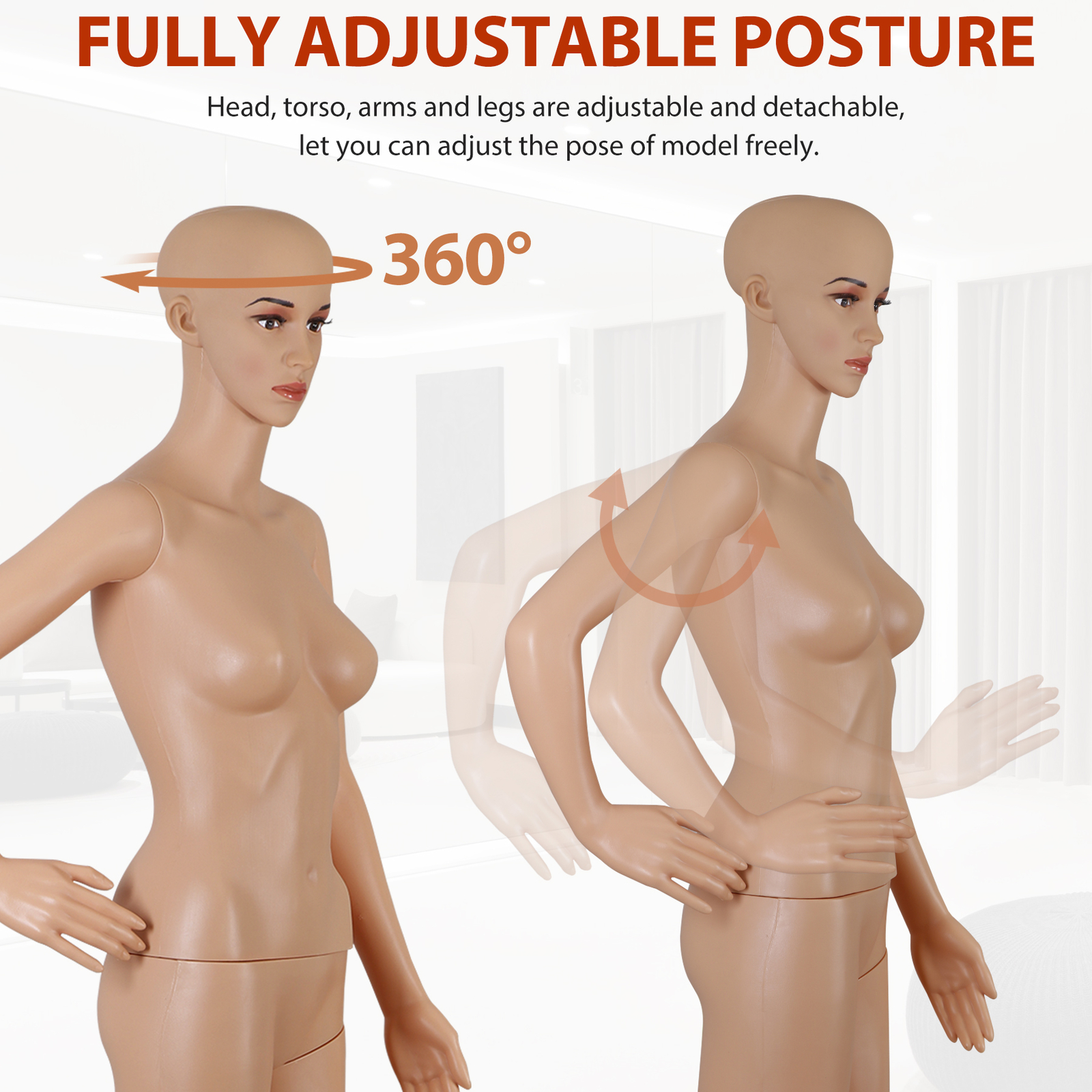 69 Inch Female Mannequin Full Body Dress Form Detachable Mannequin Stand w/Base
