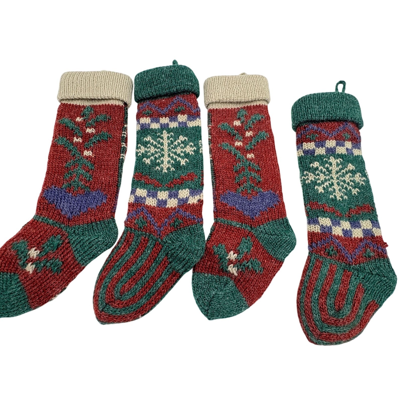 Russ Berrie Christmas Knit Stockings Lot Of 4 Red & Green 14" Vintage Decor