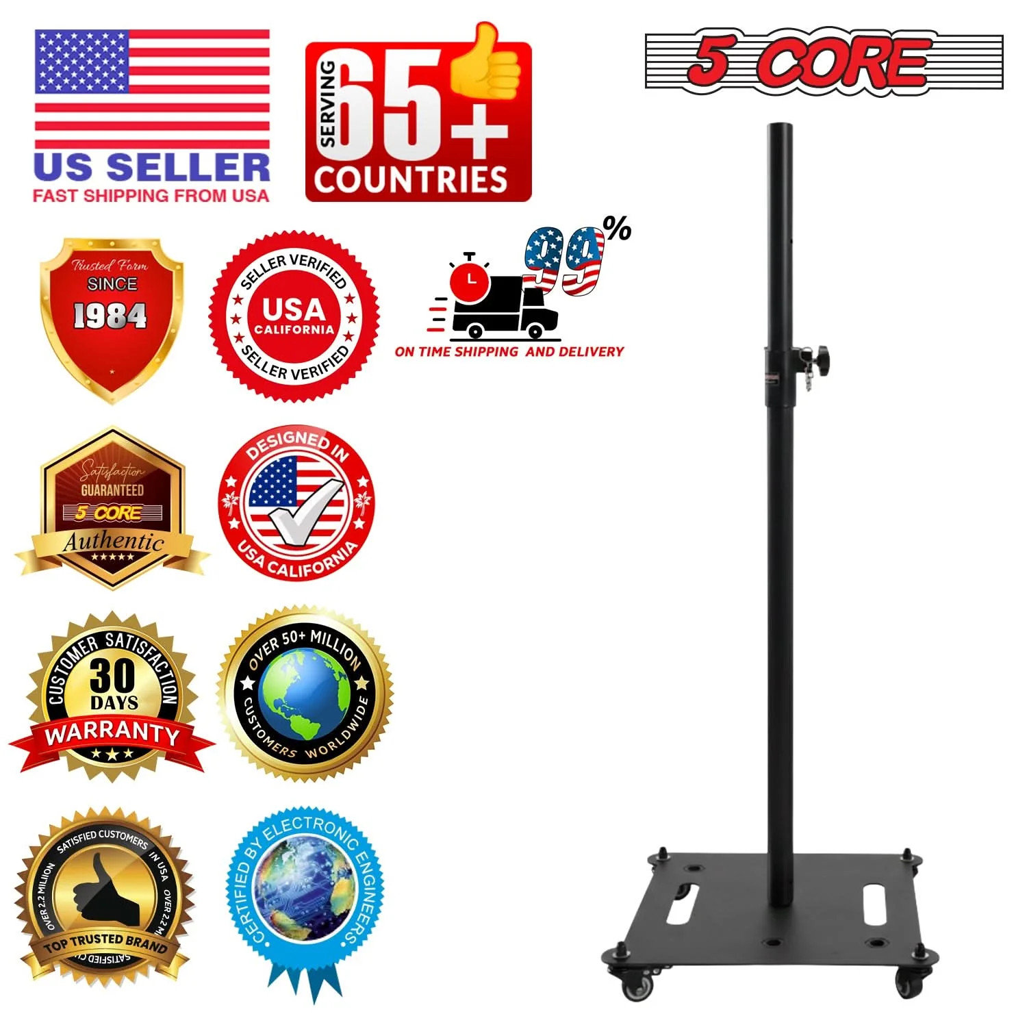 5Core Speaker Stand 2Pcs Heavy Duty Adjustable 61" DJ PA Stands 35mm w Wheels