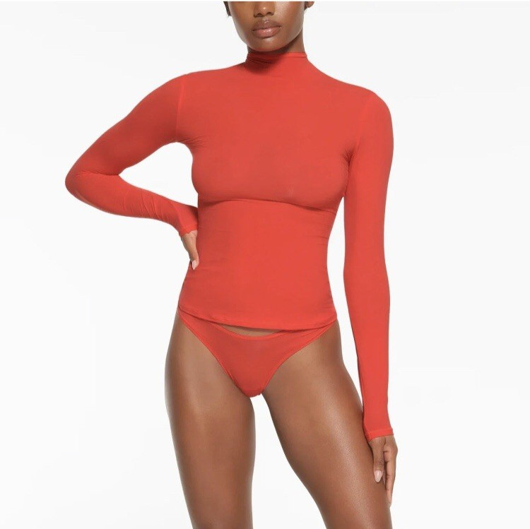 Skims Fits Everybody Long Sleeve Turtleneck top  M Poppy Sexy Athleisure