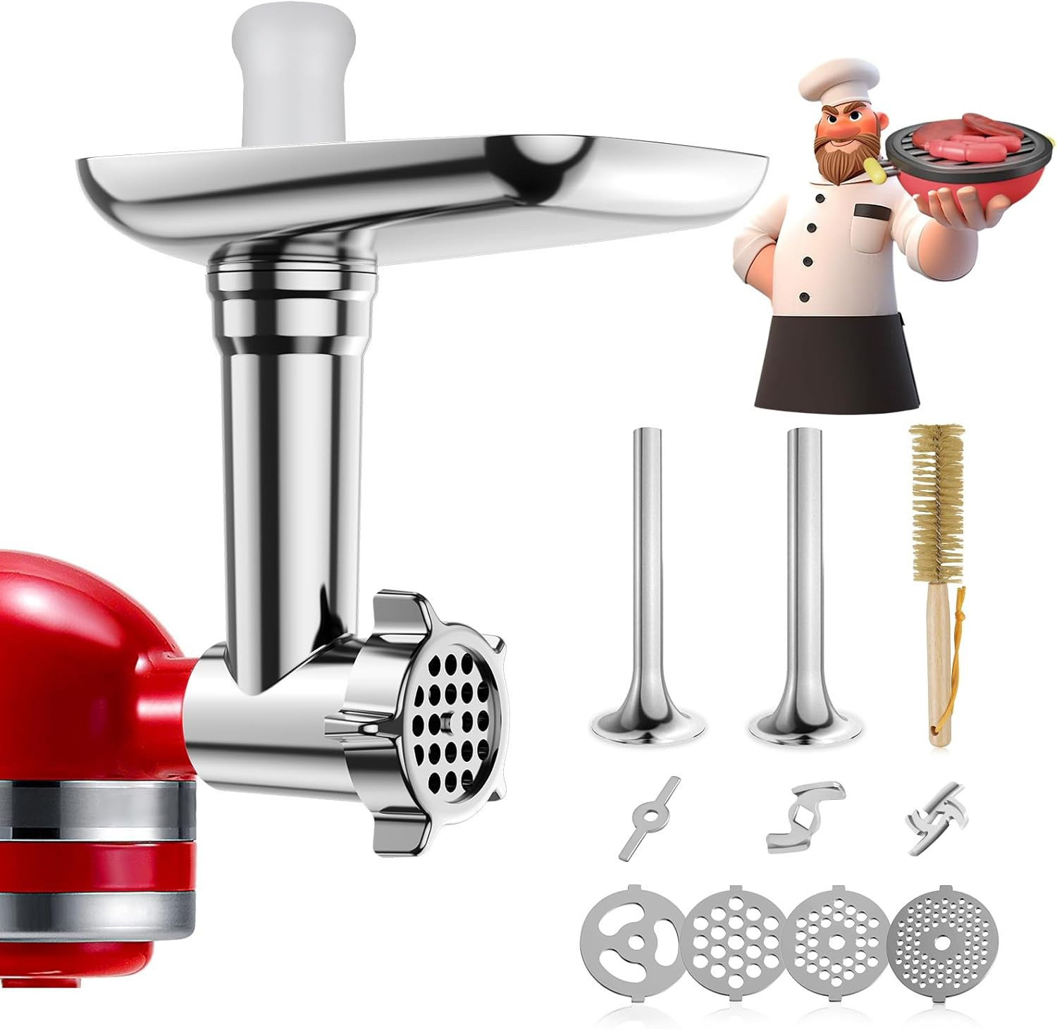 For KitchenAid Metal Food Grinder Attachment Set 15 Accessories Silver Mixers C