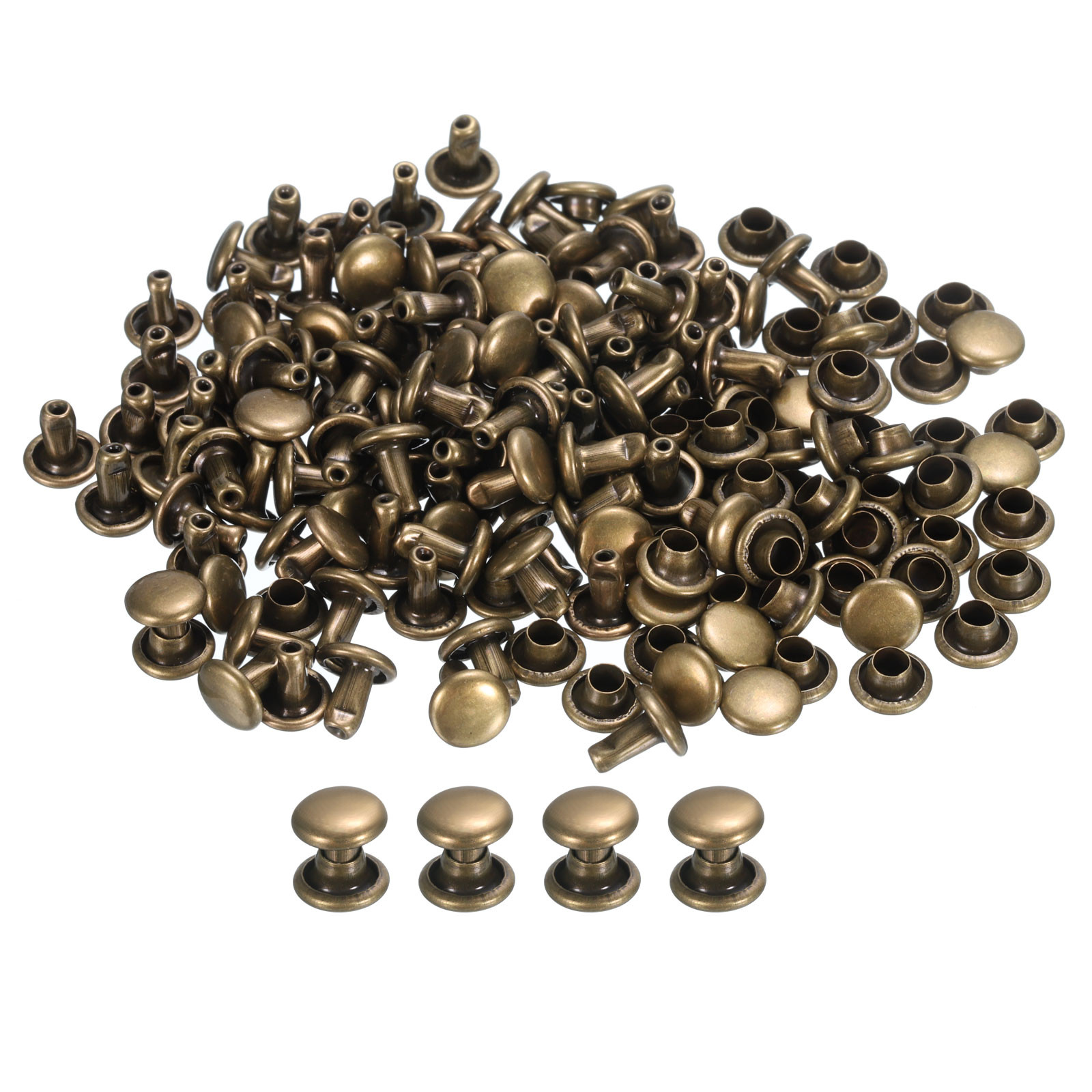 100 Sets Leather Rivets 6x6mm Double Cap Rivets Bronze