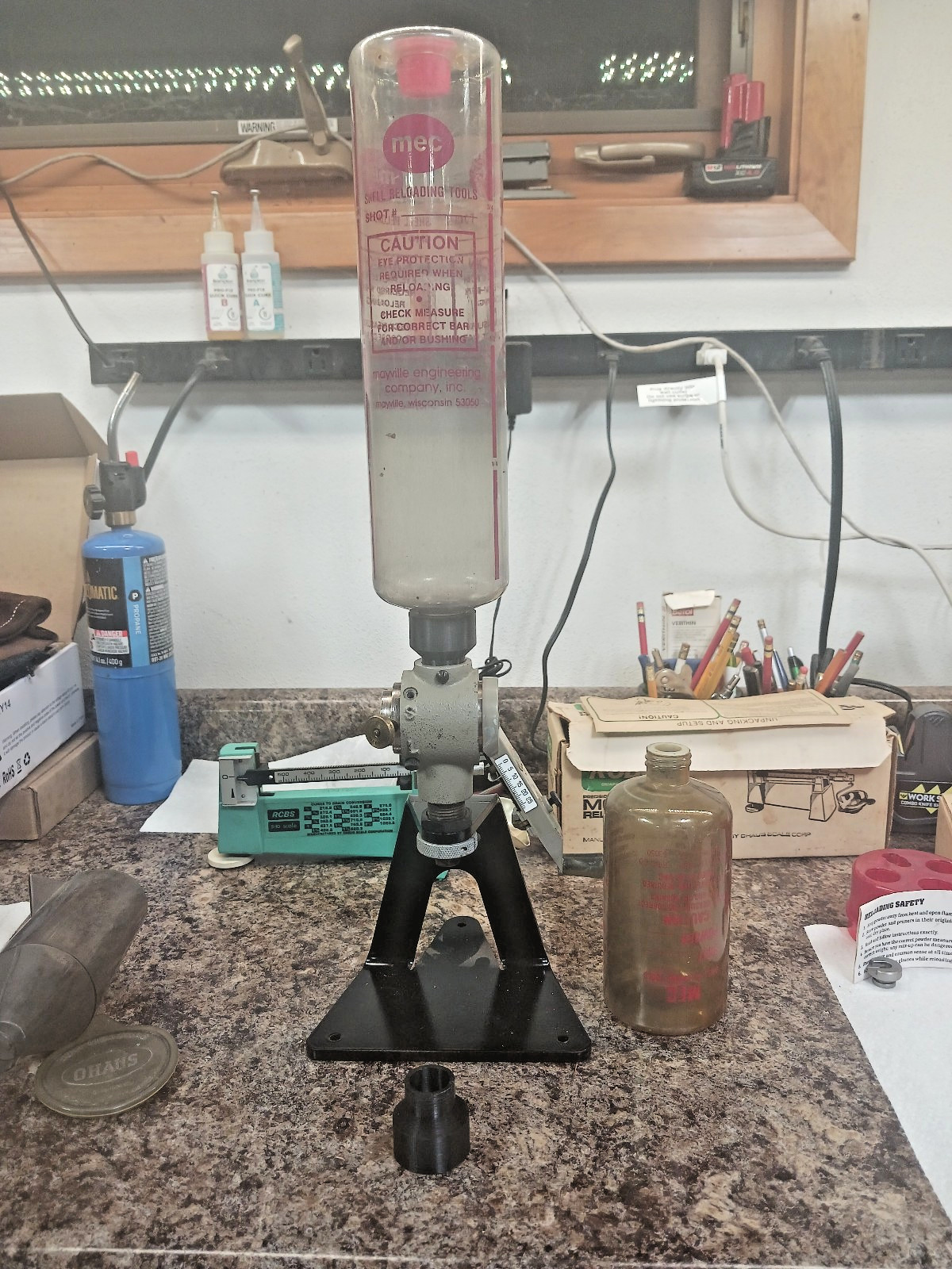 3d Adapter Replaces OHAUS 7200 DU-O-MEASURE Funnel - Converts it to MEC Bottles