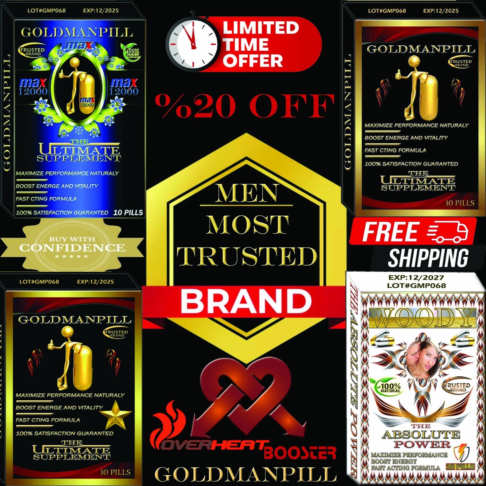 Go Goldman, Natural Male Enhancement Pill GUARANTEED POWERFUL ERECTION 10 Pills