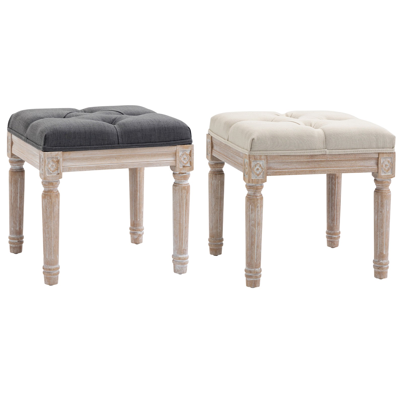 HOMCOM Foot Stool French Ottoman Bench Footrest with Button Tufted Seat Beige