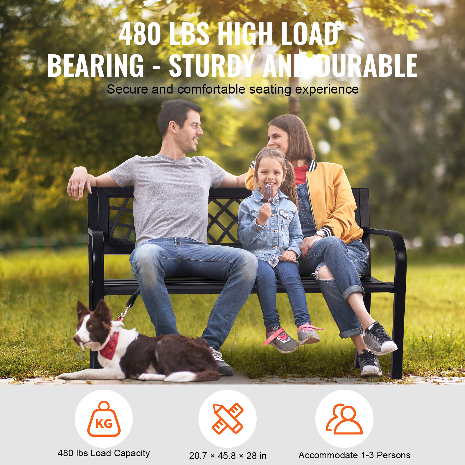 VEVOR Outdoor Bench 46 in Metal Garden Bench 480 lbs Park Patio Yard Porch Bench