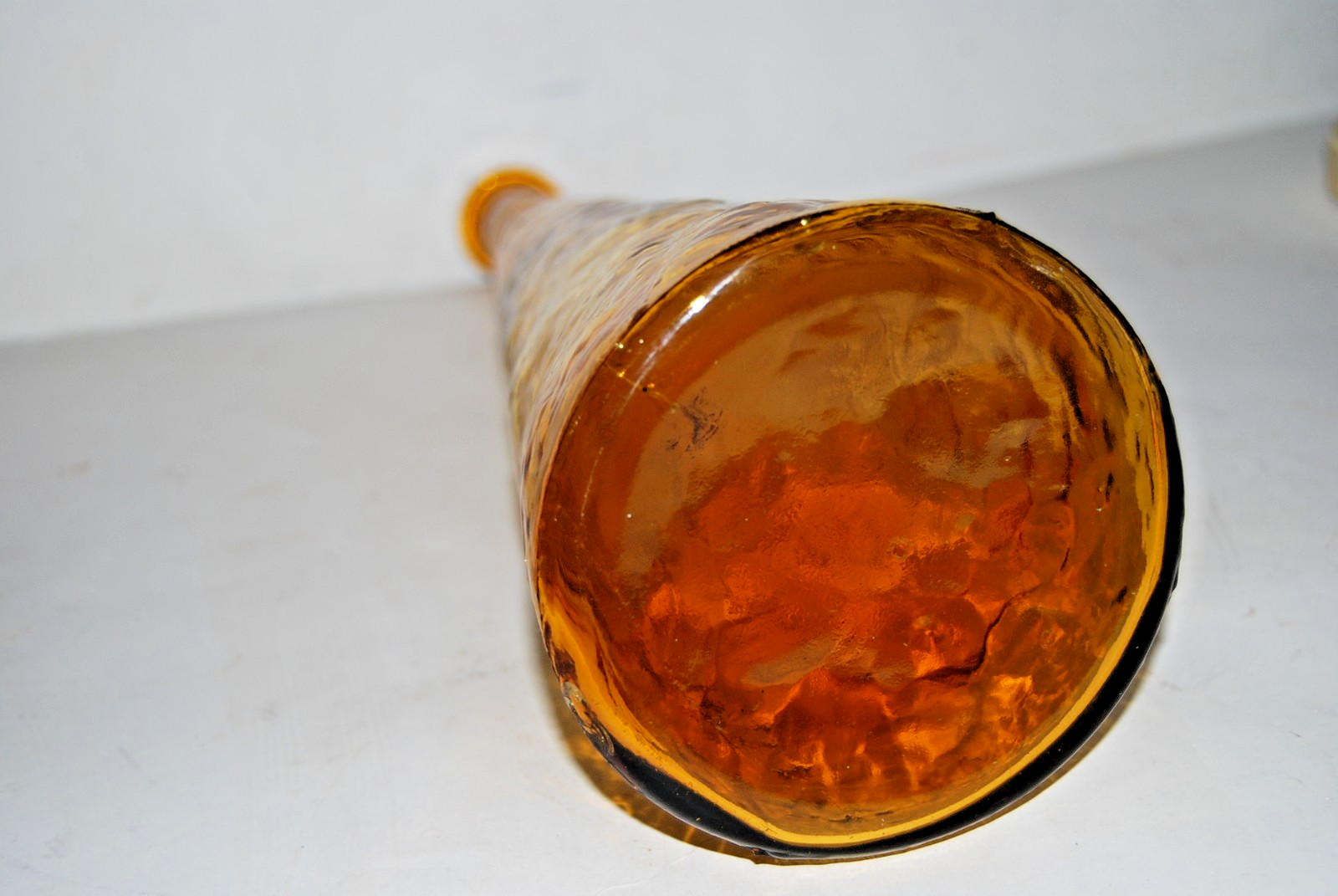 Vintage Empoli Honey Amber Crinkle Glass Decanter Bottle 23" Tall w/ Stopper