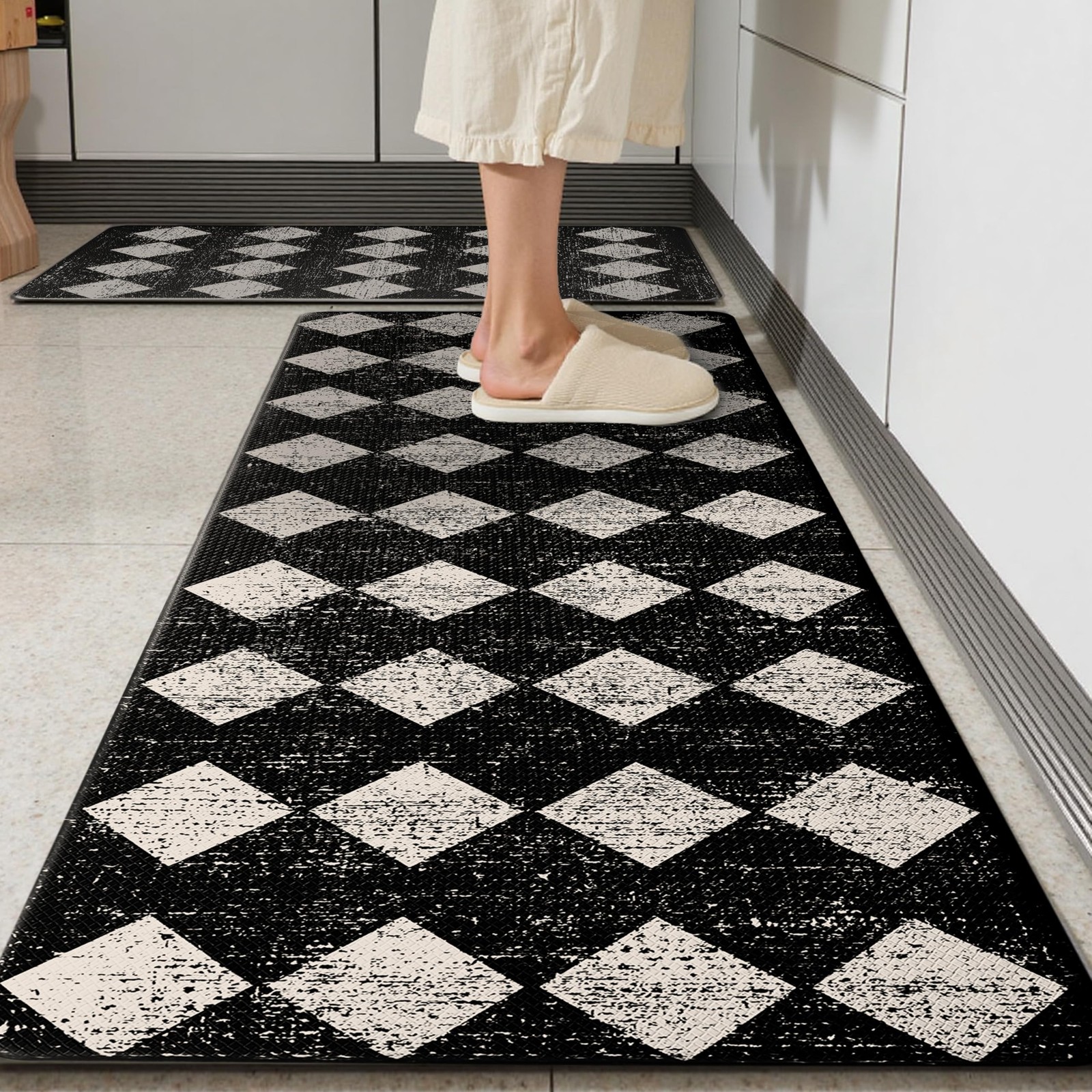 VivaNest Black Beige Moroccan 17"x29"+17"x47"-0.4"H, Trellis-blackbeige