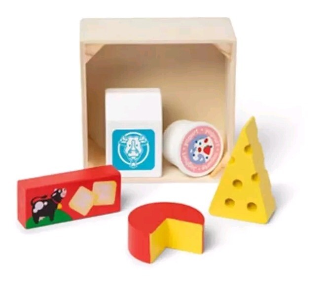 Melissa & Doug Dairy Food Group Wooden Playset~Milk, Butter, 2 Cheeses, Yogurt