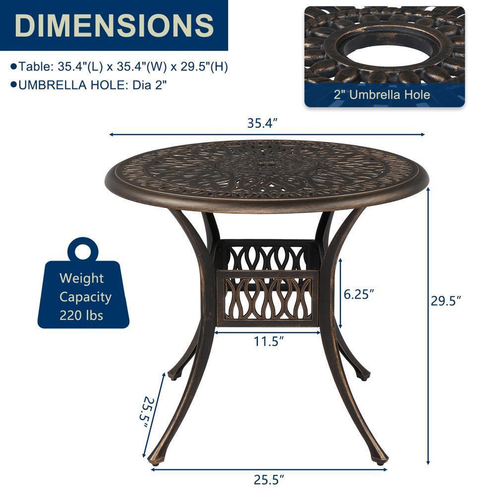 Outdoor Patio Cast Aluminum Dining Bistro Conversation Table with Umbrella Hole