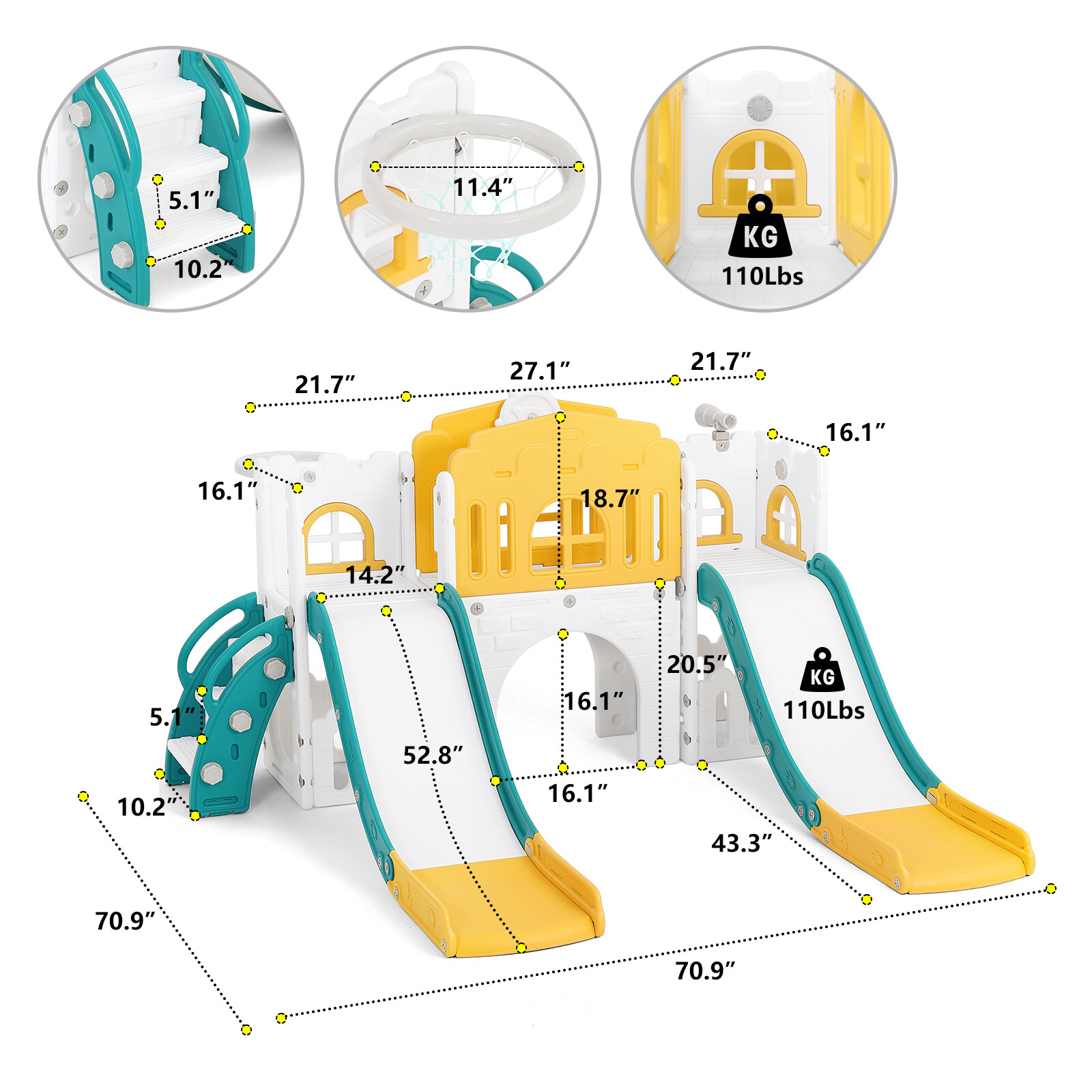 New 9in1 Kids Double Slide Toddler Playground Climb Playset Indoor/Outdoor Toys