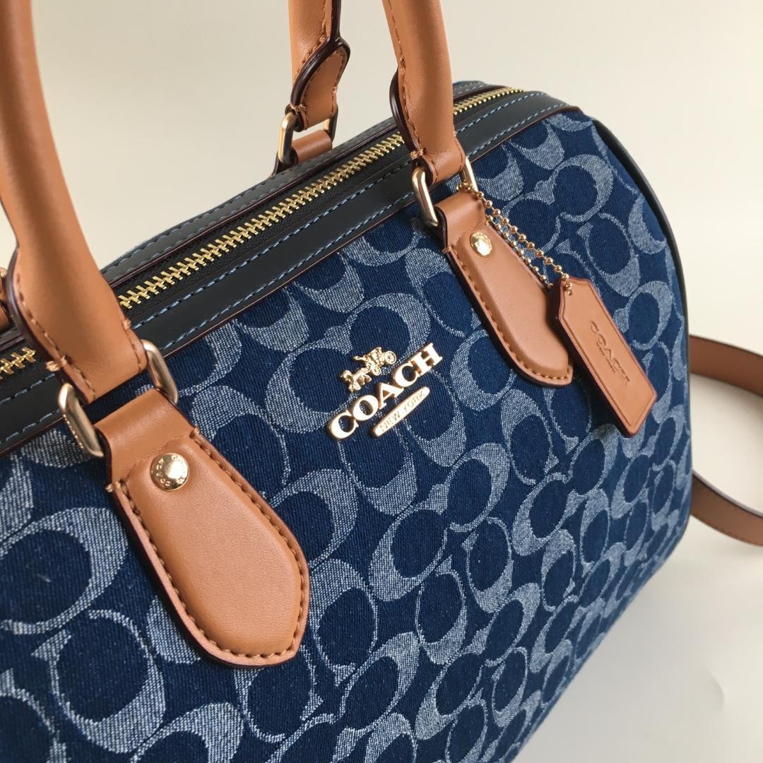 COACH CY699 Rowan Large Satchel Bag Signature Canvas Blue Brown NEW