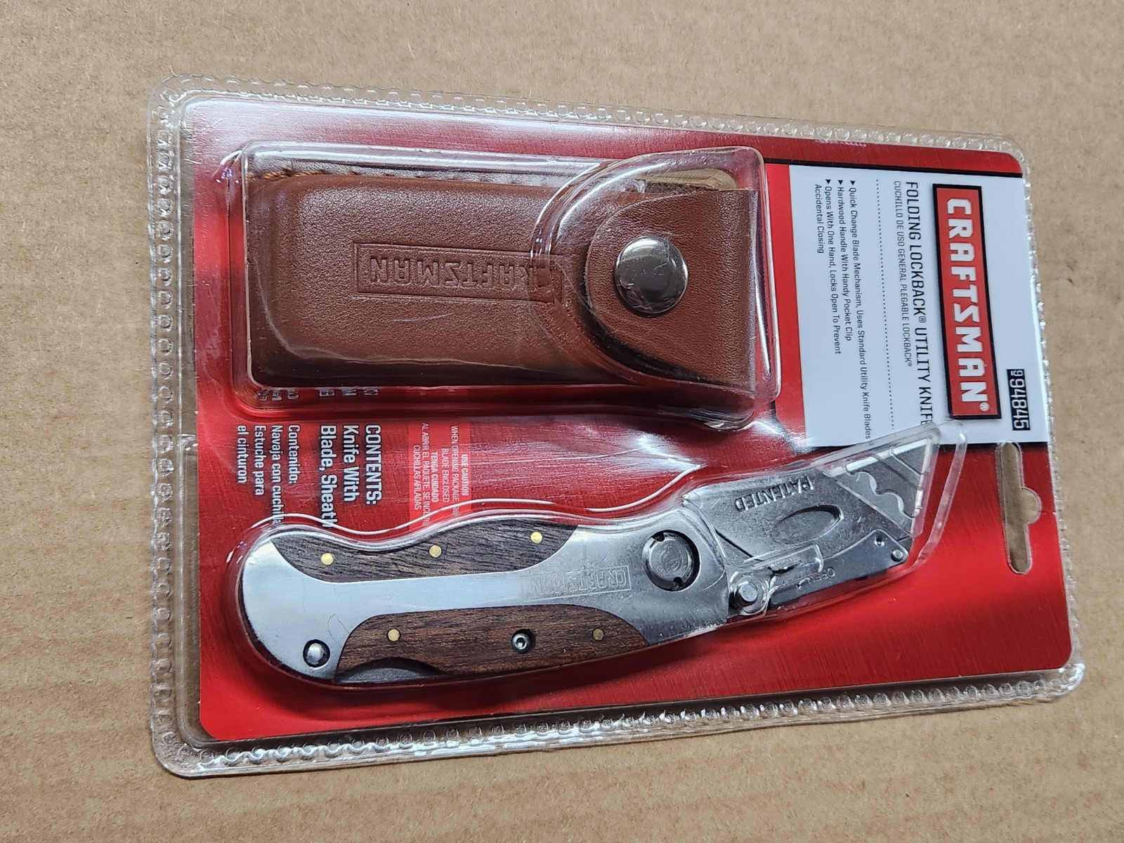 Craftsman FOLDING WOOD HANDLE LOCKBACK UTILITY KNIFE w LEATHER BELT SHEATH NEW