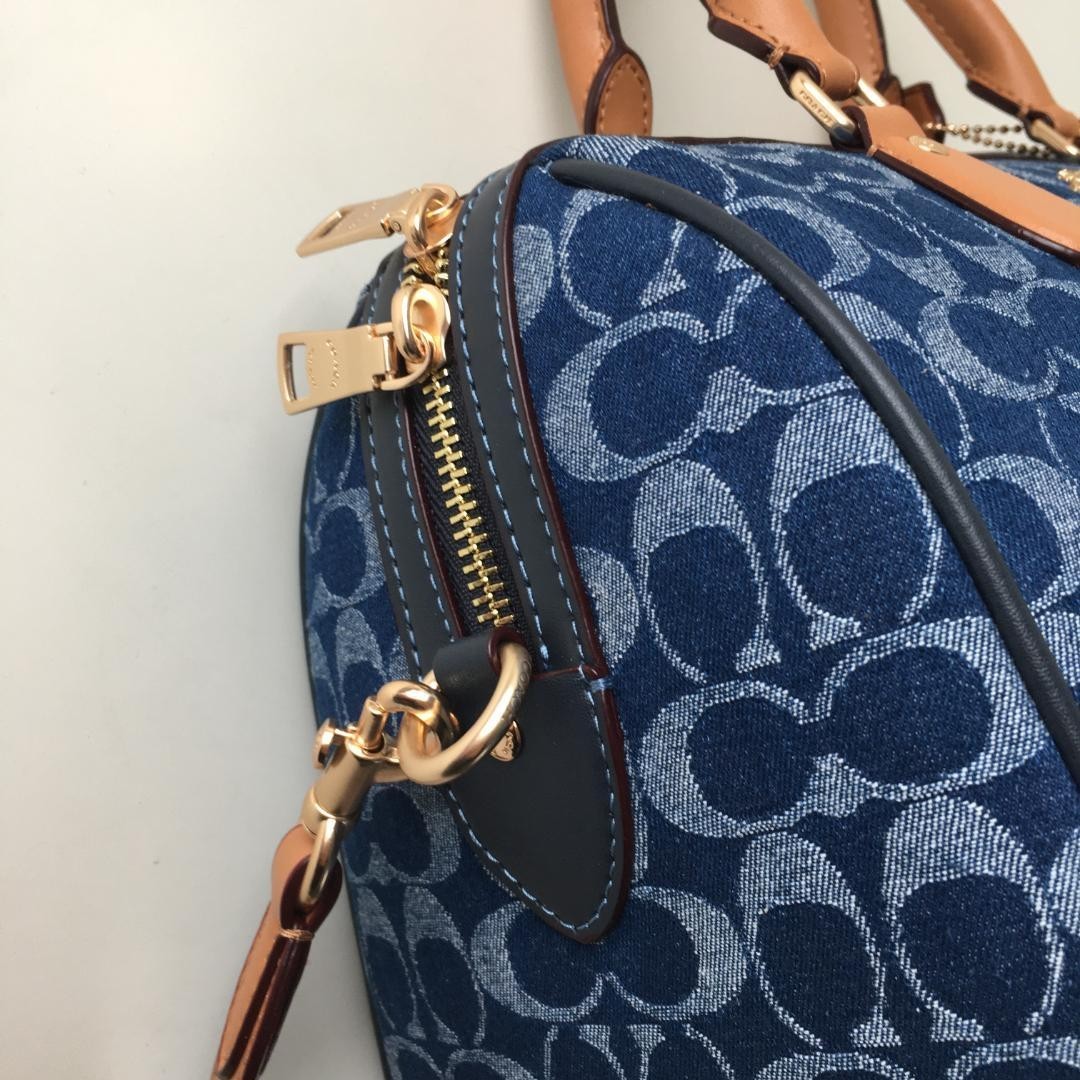 COACH CY699 Rowan Large Satchel Bag Signature Canvas Blue Brown NEW