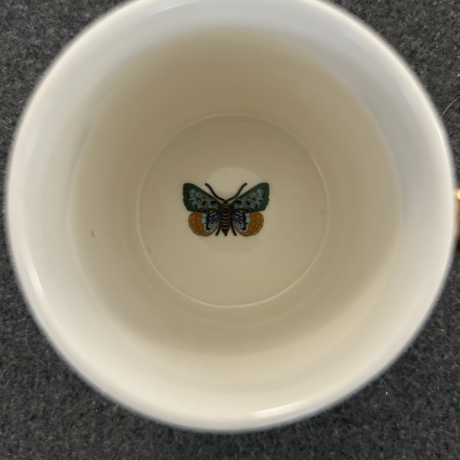 Anthropologie Bistro Tile Espresso Cup Saucer Set Pink Butterfly 24K Gold NEW