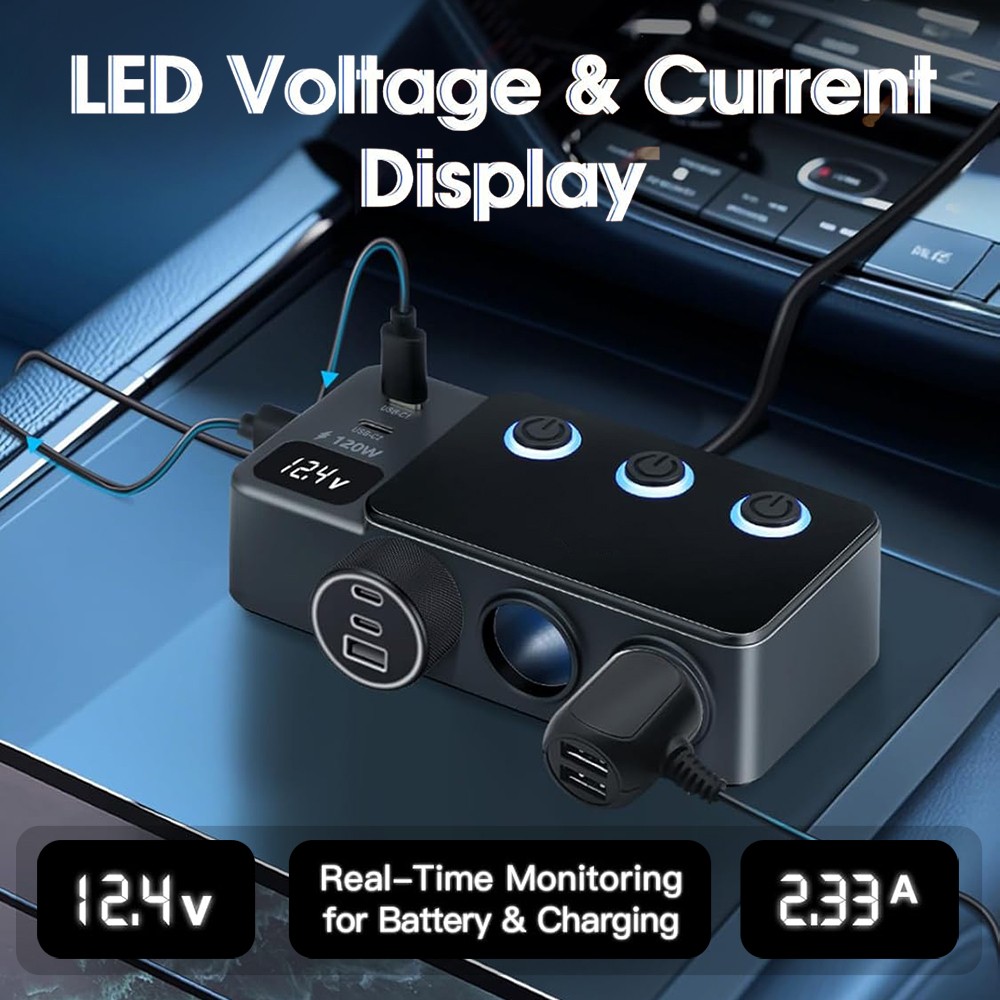 3 Way Car Cigarette Lighter Socket Splitter USB Fast Charger Power Adapter 12V