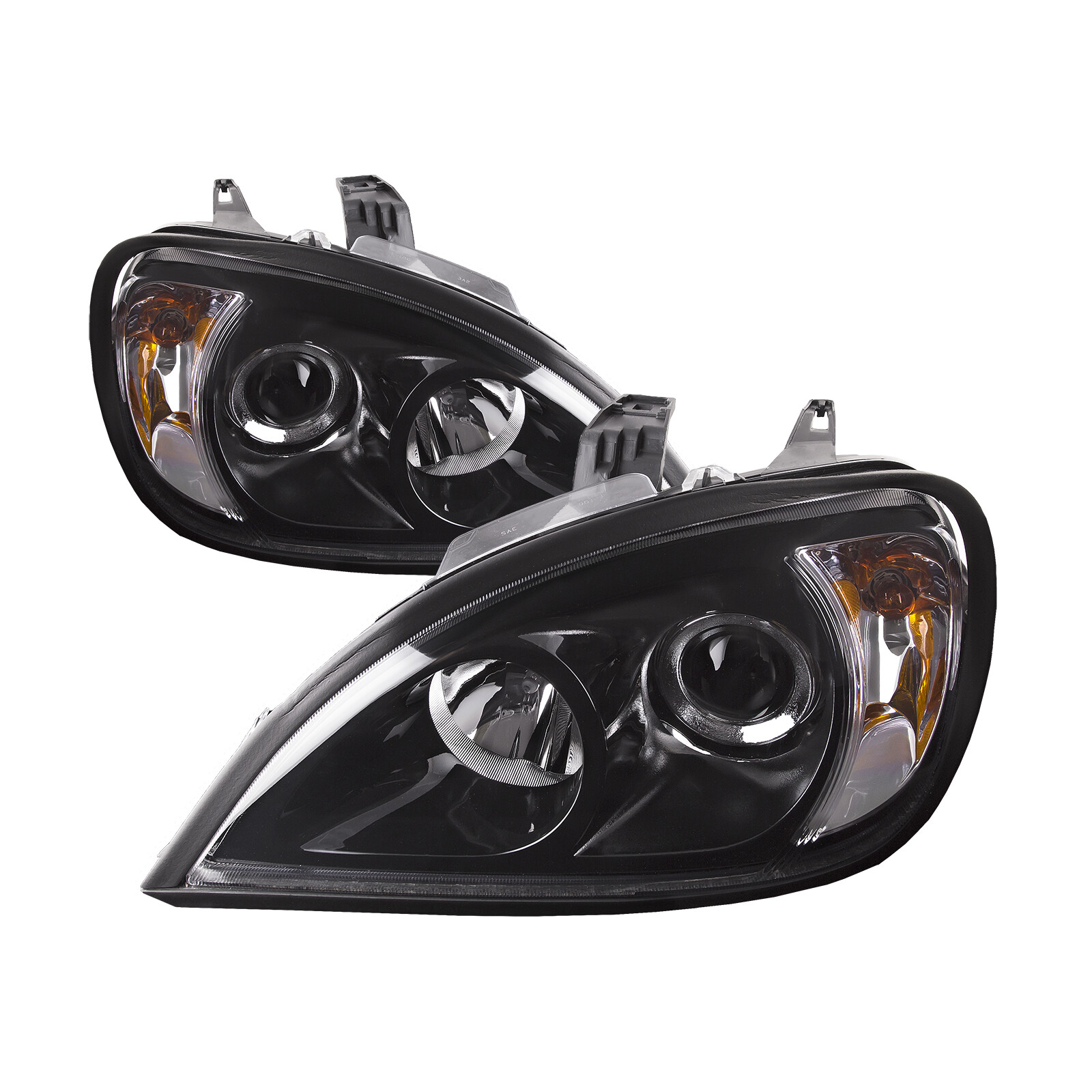 Headlights For 96-2011 Freightliner Columbia Black Halogen Projector Headlamp