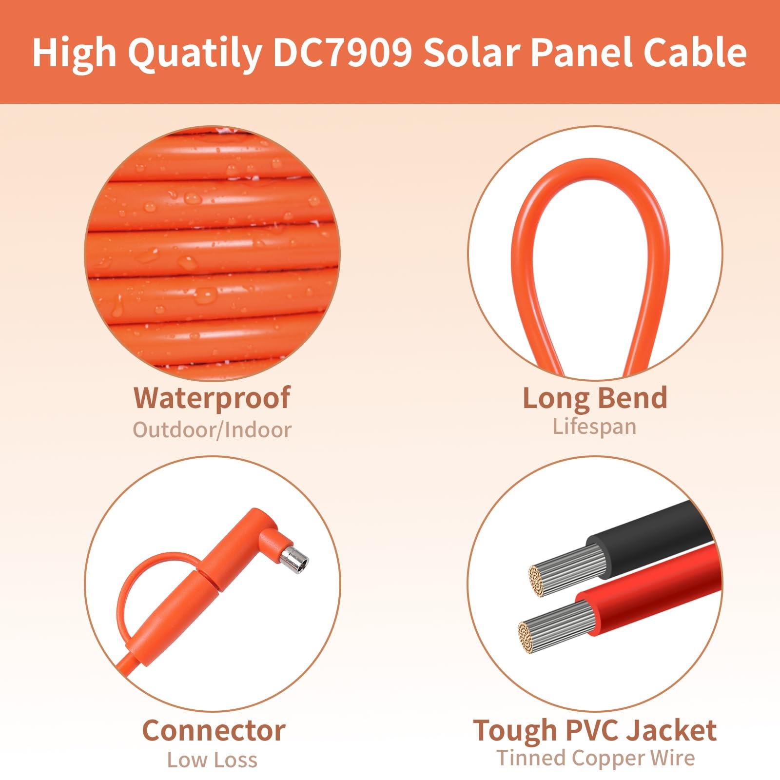 Behaunty Solar Connector to DC 8mm Adapter Cable 25FT, 12AWG + Orange