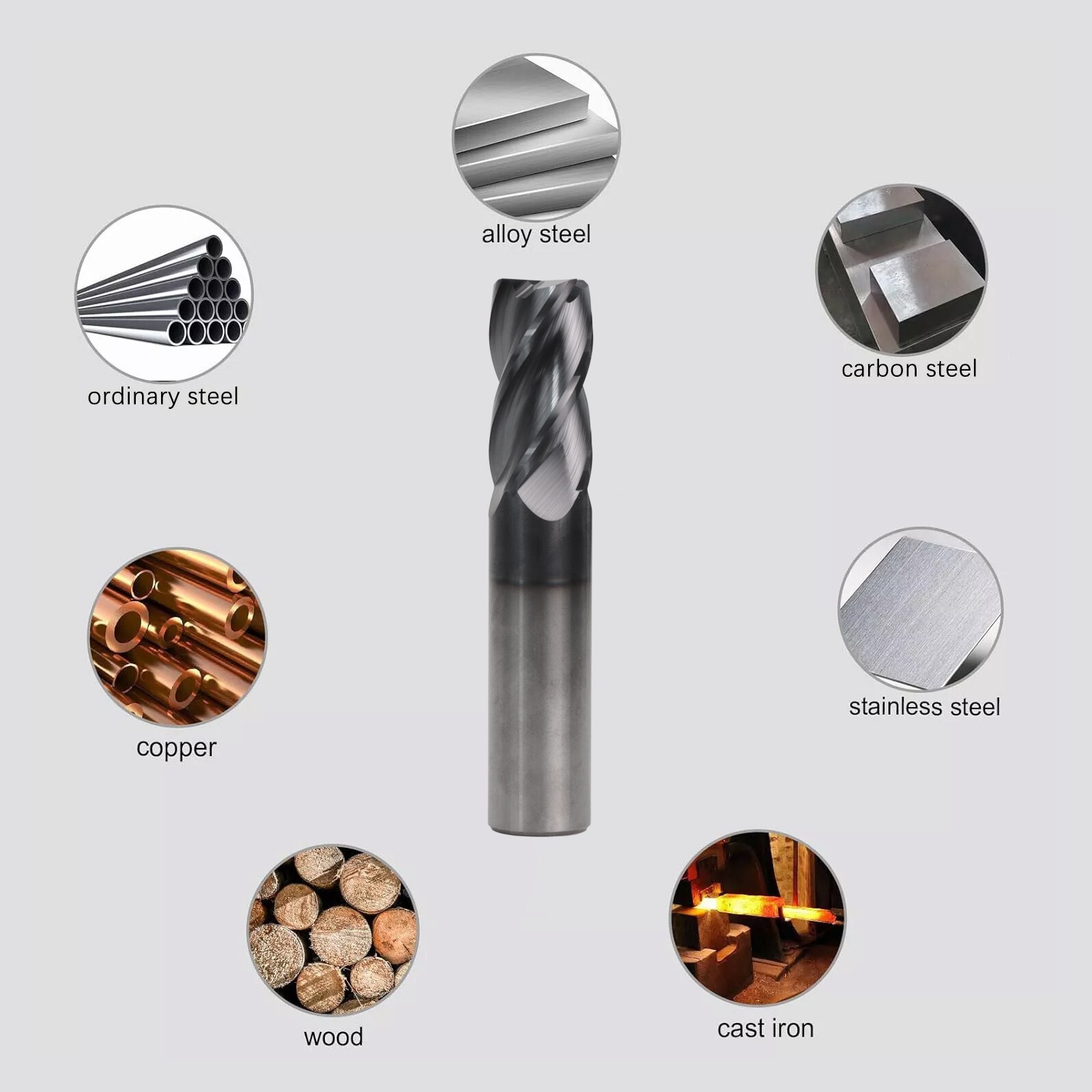 2 PCS 3/4" 4 Flute Solid Carbide 1-1/2" Overall Length End Mill - AlTiN Coated